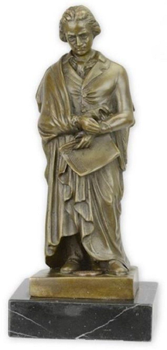 Casa Padrino Dekofigur Luxus Jugendstil Bronze Skulptur Beethoven Bronzefarben / Schwarz 7,4 x 6,5 x H. 17,1 cm - Bronzefigur mit Marmorsockel - Dekofigur - Deko Accessoires
