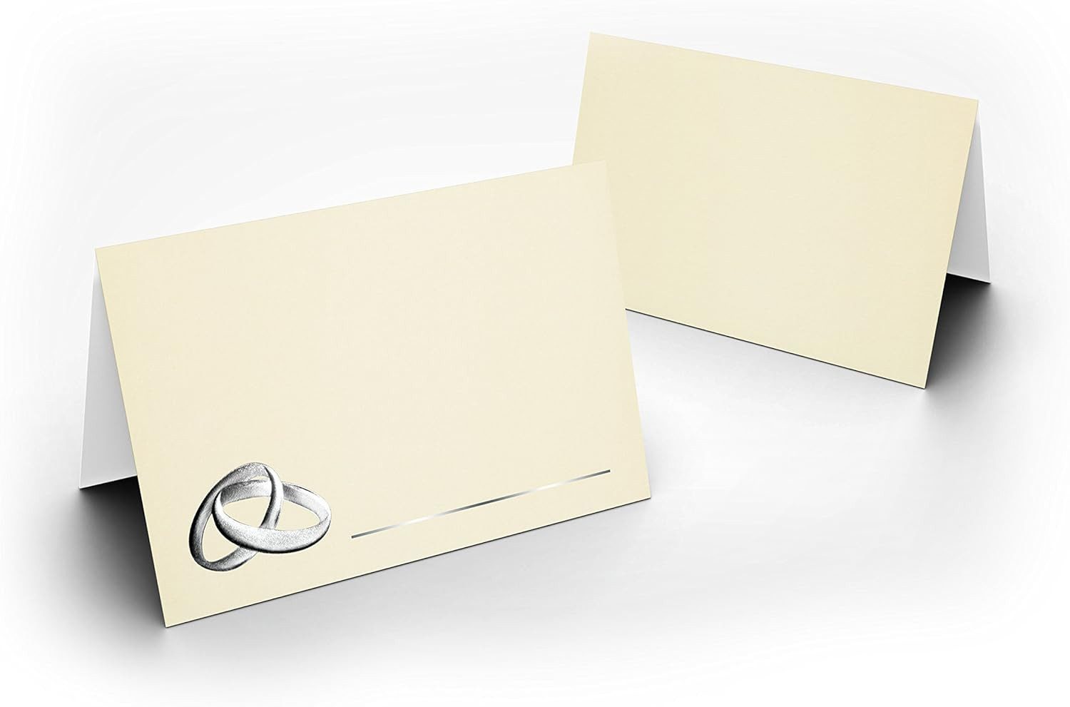 Briefumschläge24Plus Papierdekoration Papierdekoration Platzkarte Zart Creme mit Silber Ringe 50 Stück, Silber Ringe UV-Lack glänzend