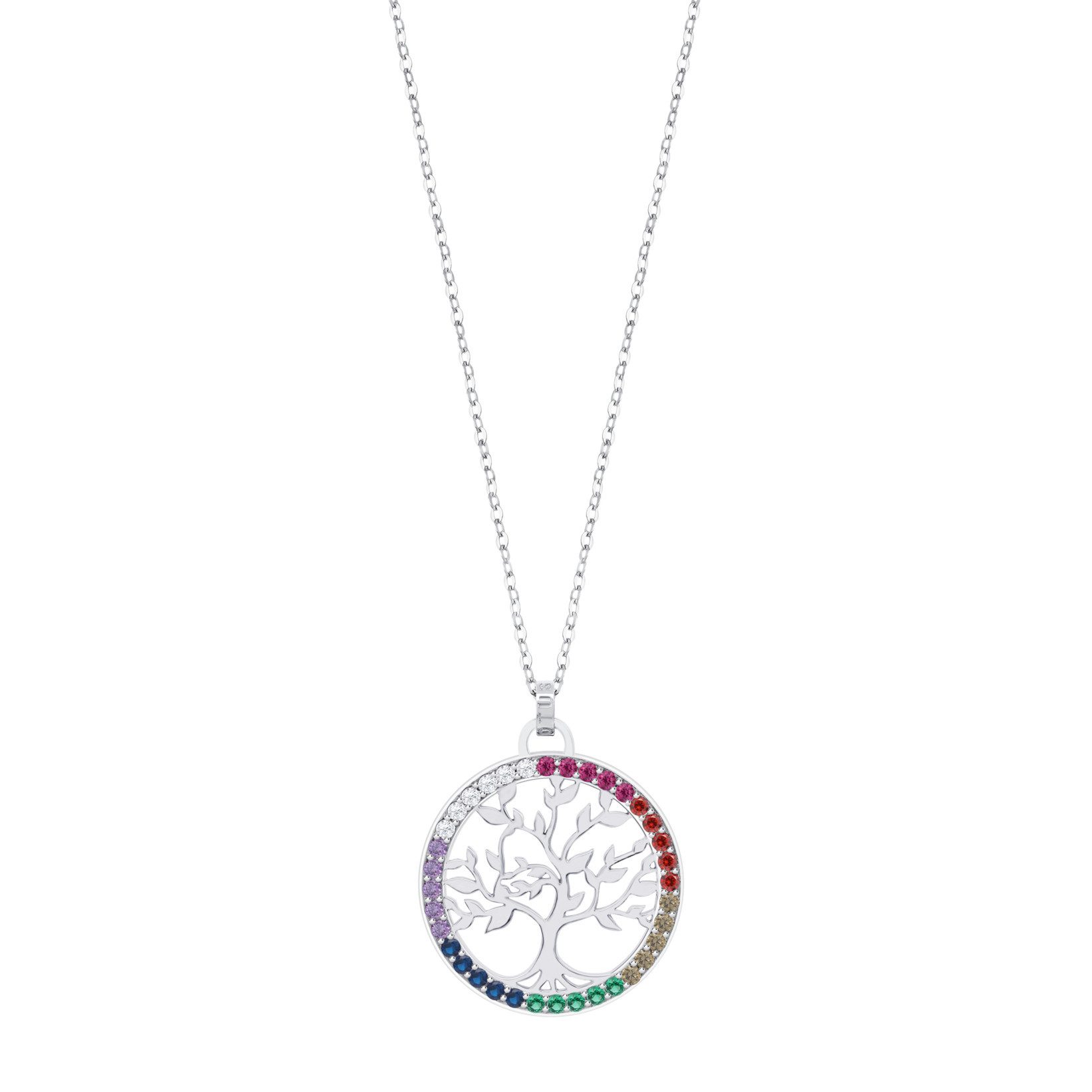 Lotus Kette mit Anhänger Silver Tree of Life Halskette LP1746-1/3 Silber Zirkonia bunt 42+3 cm