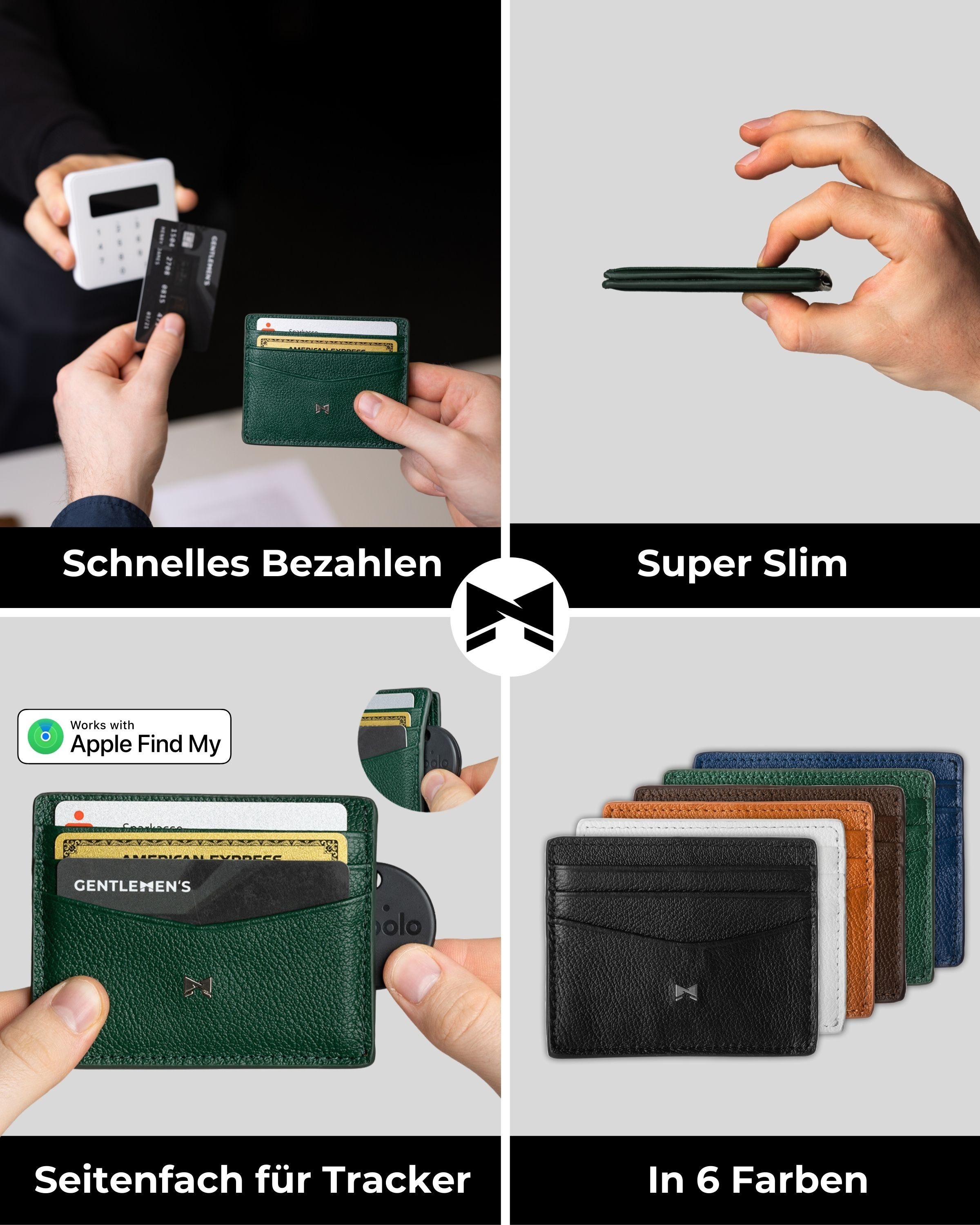 Gentlemen's Kartenetui - Kreditkartenetui mit Münzfach & RFID Schutz - Slim Wallet Herren, Slim Wallet Herren mit Scheinfach und AirTag-Fach