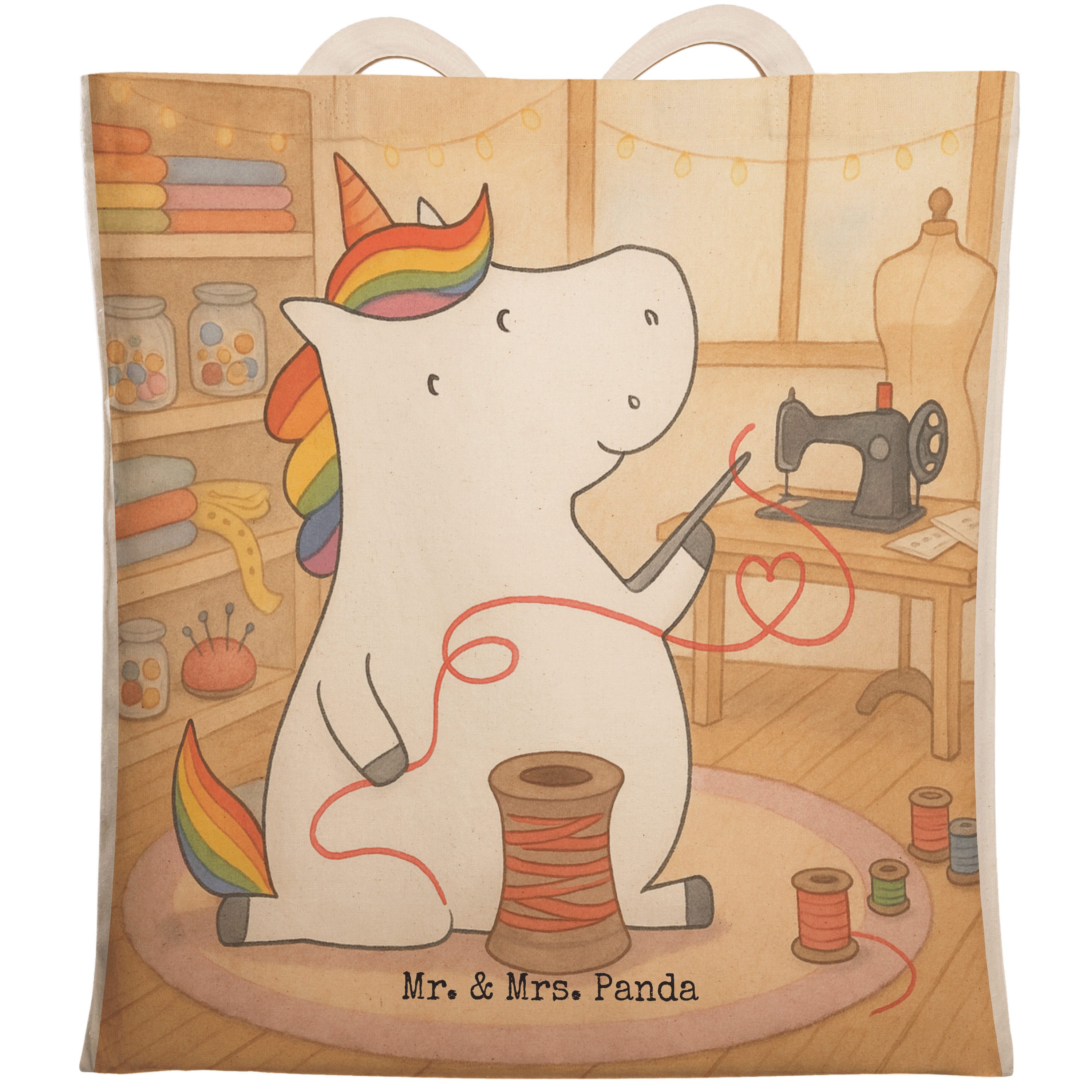 Tragetasche Einhorn Näherin Design, Stoffbeutel, Weiß, Einhörner, Unicorn, Nähen