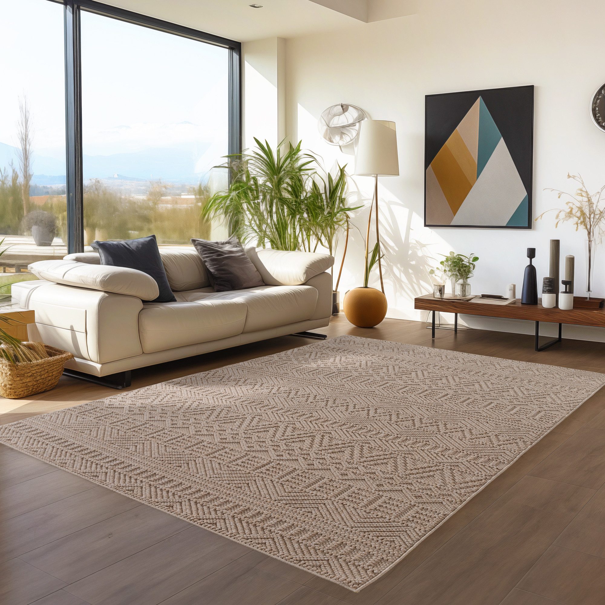 Teppium Teppich Skandinavisches Vintage-Muster auf Bouclé-Teppich, Rechteckig, Höhe: 20 mm, Kurzflor Schlingen Teppich Beige Boucle-Loop Wohnzimmer Teppich