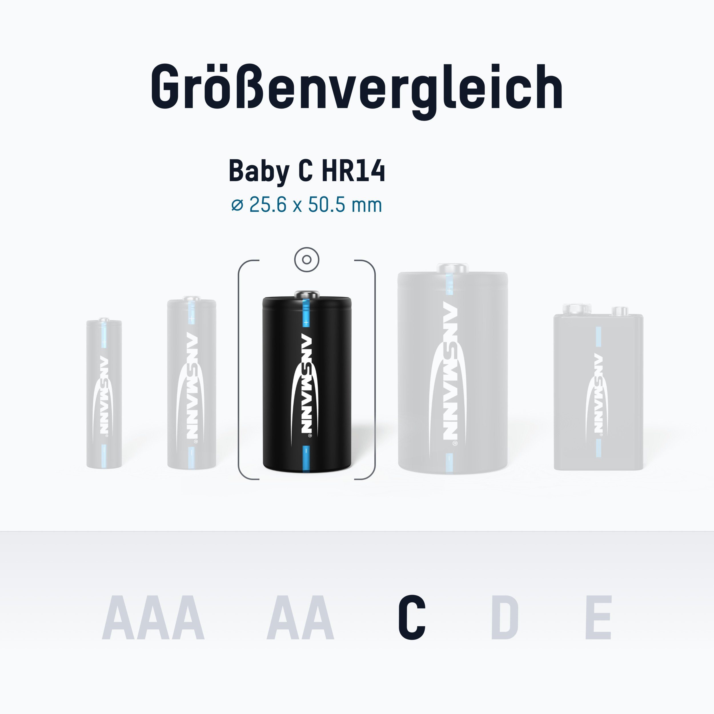 (2 - Akku NiMH mAh Akku C 4500mAh Stück) ANSMANN® 1,2V 4500 V) Baby wiederaufladbar Batterien (1.2
