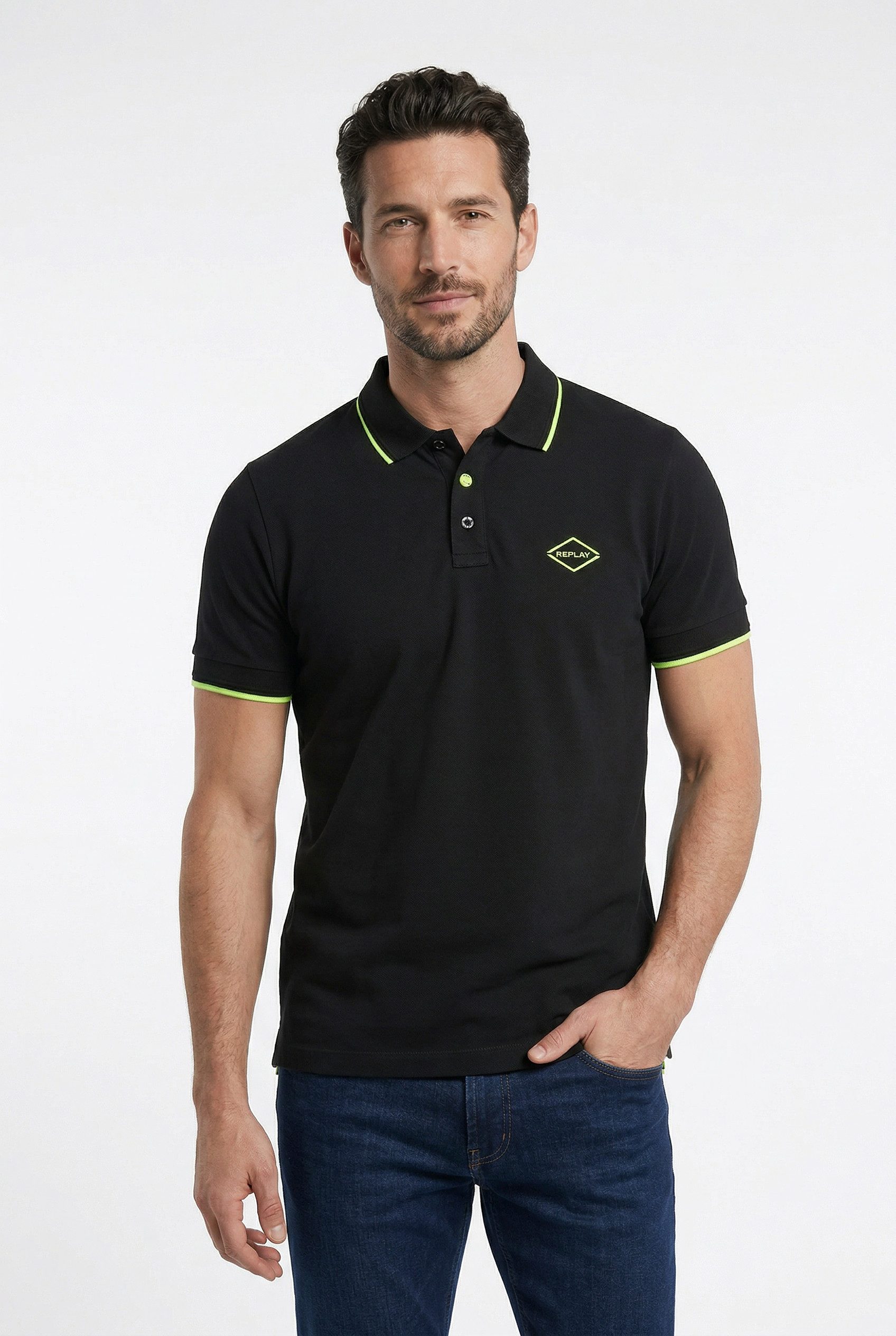 Replay Poloshirt mit Kontrastdetails, Baumwoll-Mix