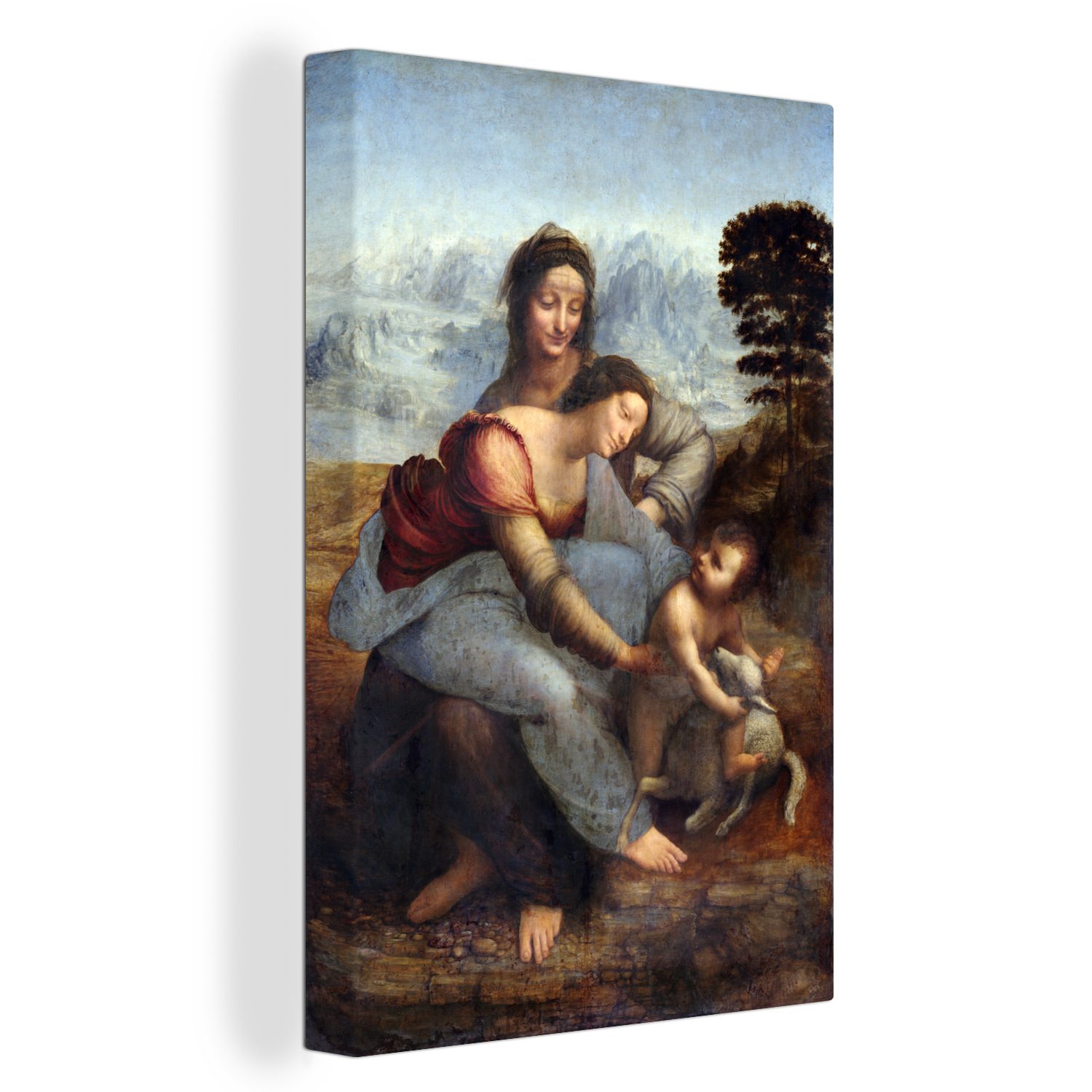 Jungfrau (1 das Leinwandbild Leonardo fertig - Gemälde, inkl. Leinwandbild der Vinci, 20x30 St), OneMillionCanvasses® mit Die cm bespannt Heiligen Kind Anna Zackenaufhänger, und Da