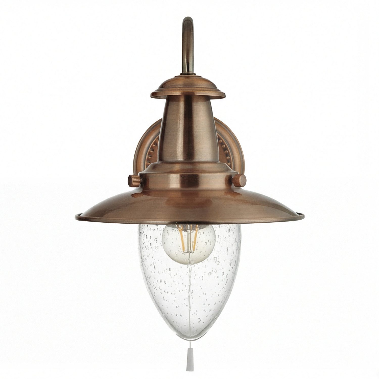 Licht-Erlebnisse Wandleuchte FISHERMAN, ohne Leuchtmittel, Kupfer Glas Metall E27 mit Zugschalter B:18 cm Maritim