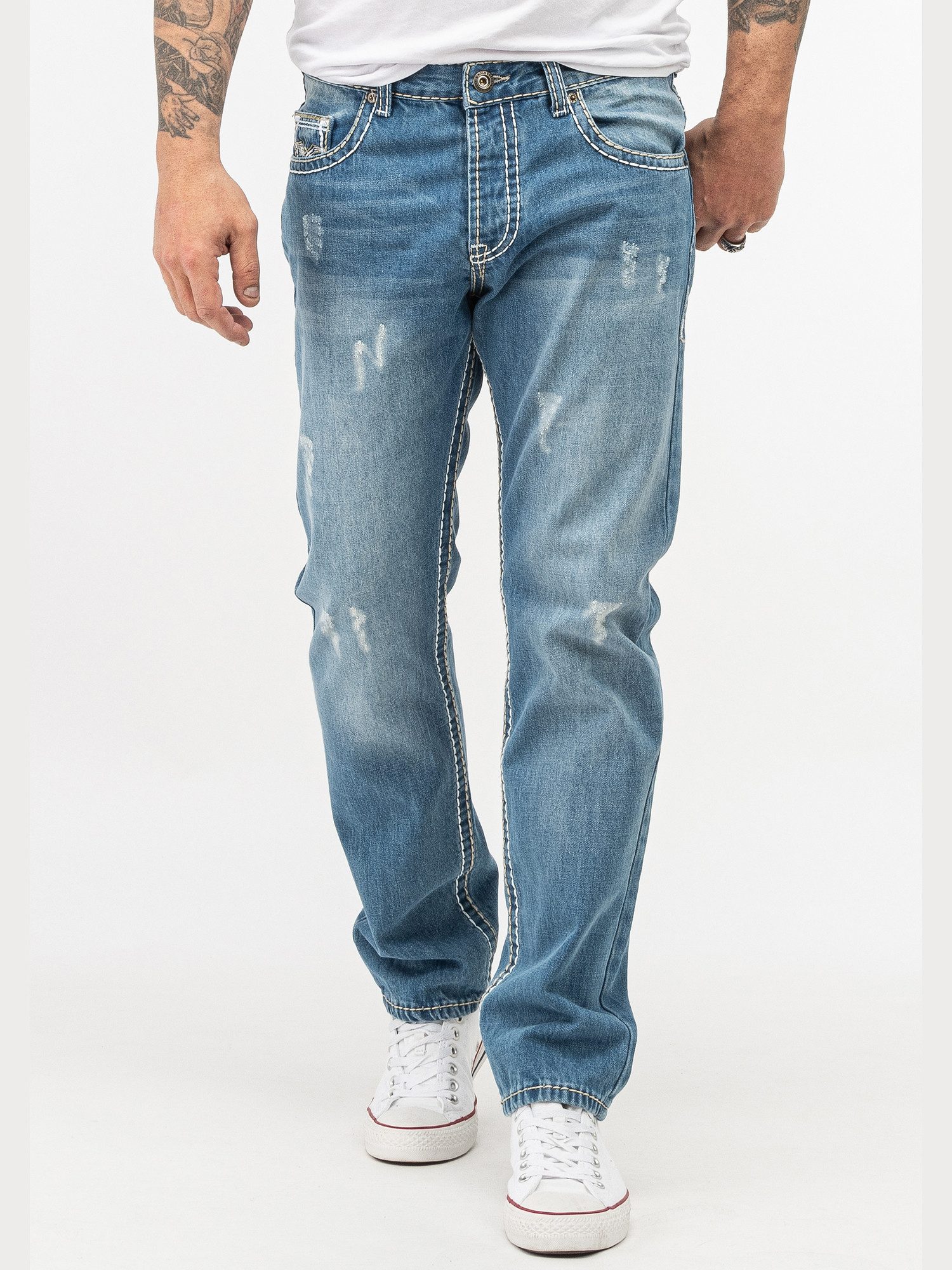 Rock Creek Straight-Jeans Herren Jeans dicke Nähte Blau RC-2268