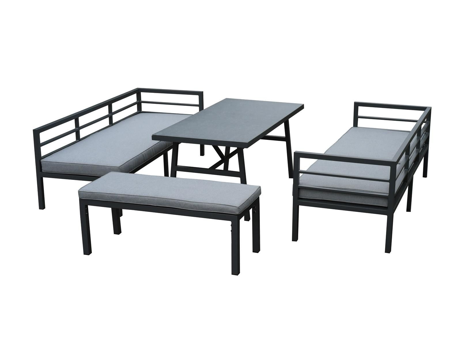 bellavista - Home&Garden® Gartenlounge-Set Gartenlounge Set San Menaio Grau Aluminium 8 Personen, (Set, 4-tlg., eine Eckbank, eine Bank, ein Tisch), grau, Aluminium, für 8 Personen, wetterfest - Garten, Terrasse