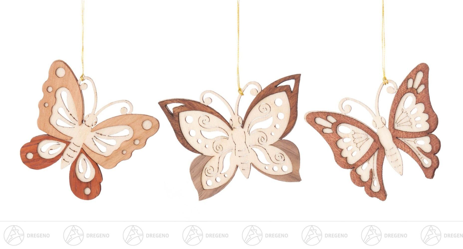 Dregeno Erzgebirge Osterei Ostern & Frühjahr Behang Schmetterling (6) Höhe ca 4,7 cm NEU, mit Faden zum aufhängen und Schmetterlingsmotiven