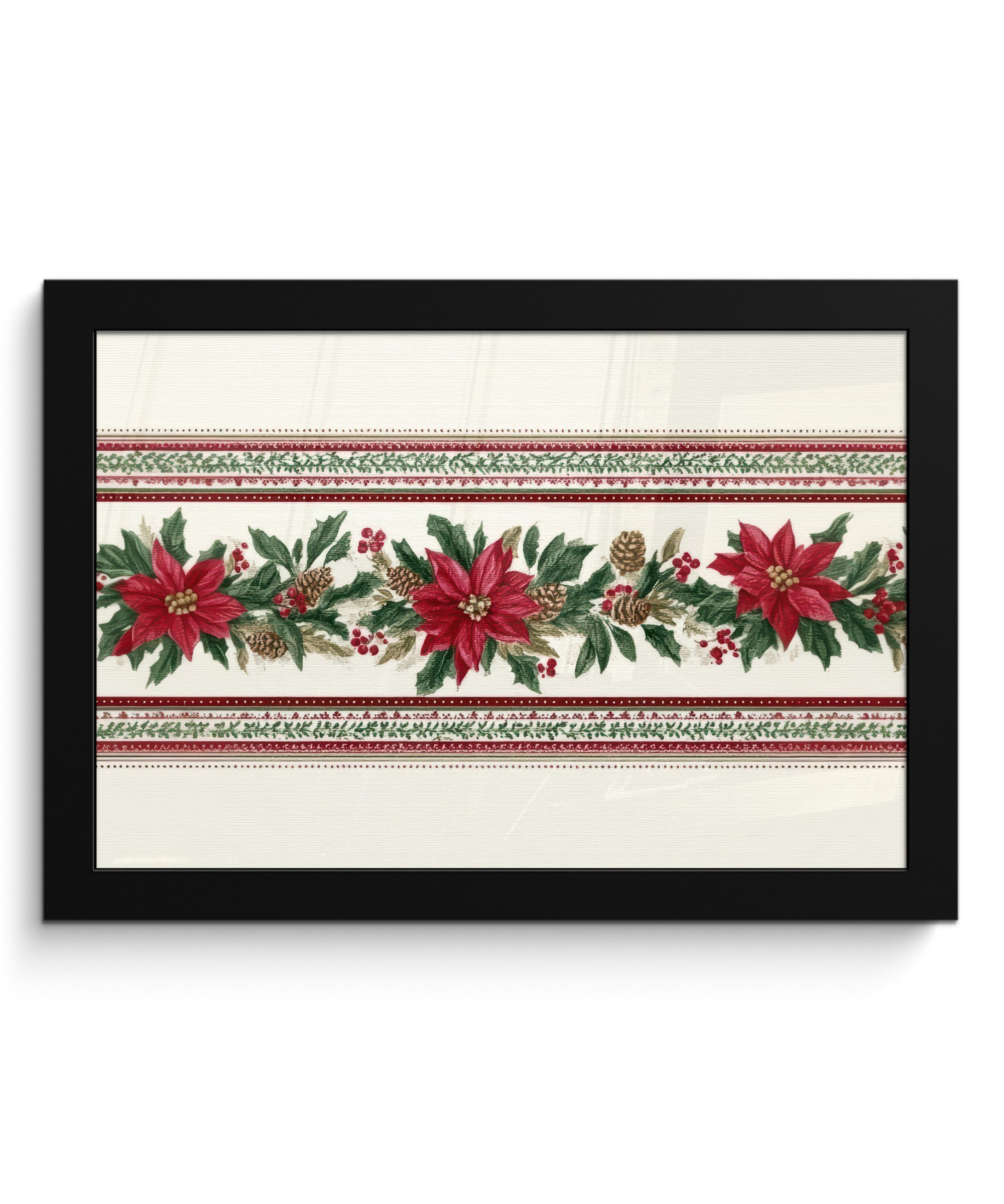 MuchoWow Poster Weihnachtsstreifen - Weihnachtsstern - Rot - Grün, (1 St), Wandbilder, Deko Wohnzimmer Schlafzimmer, 30x20 cm