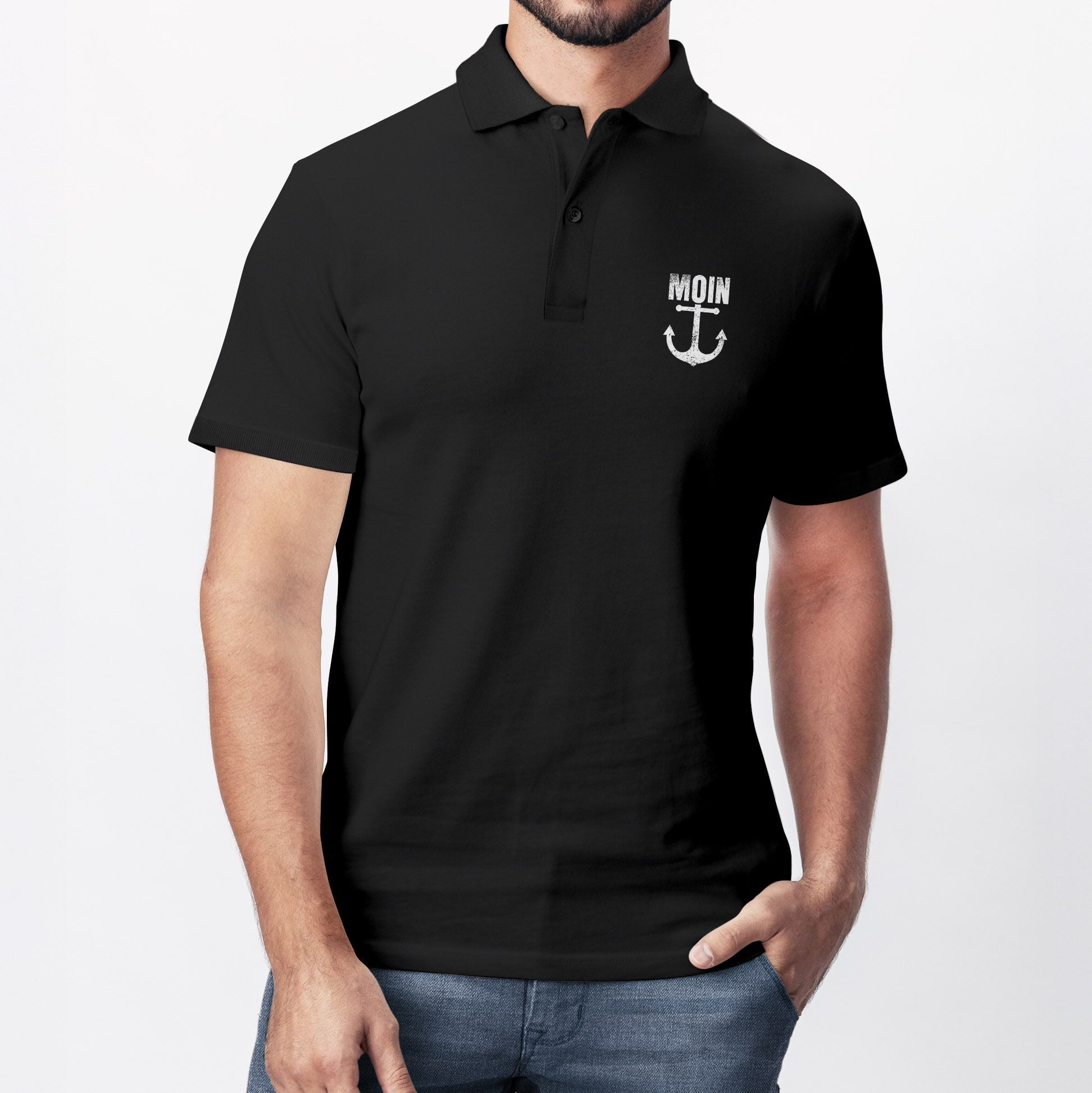 Neverless Poloshirt Poloshirt Herren mit MOIN Anker Print – Kurzarm Polohemd aus mit Print