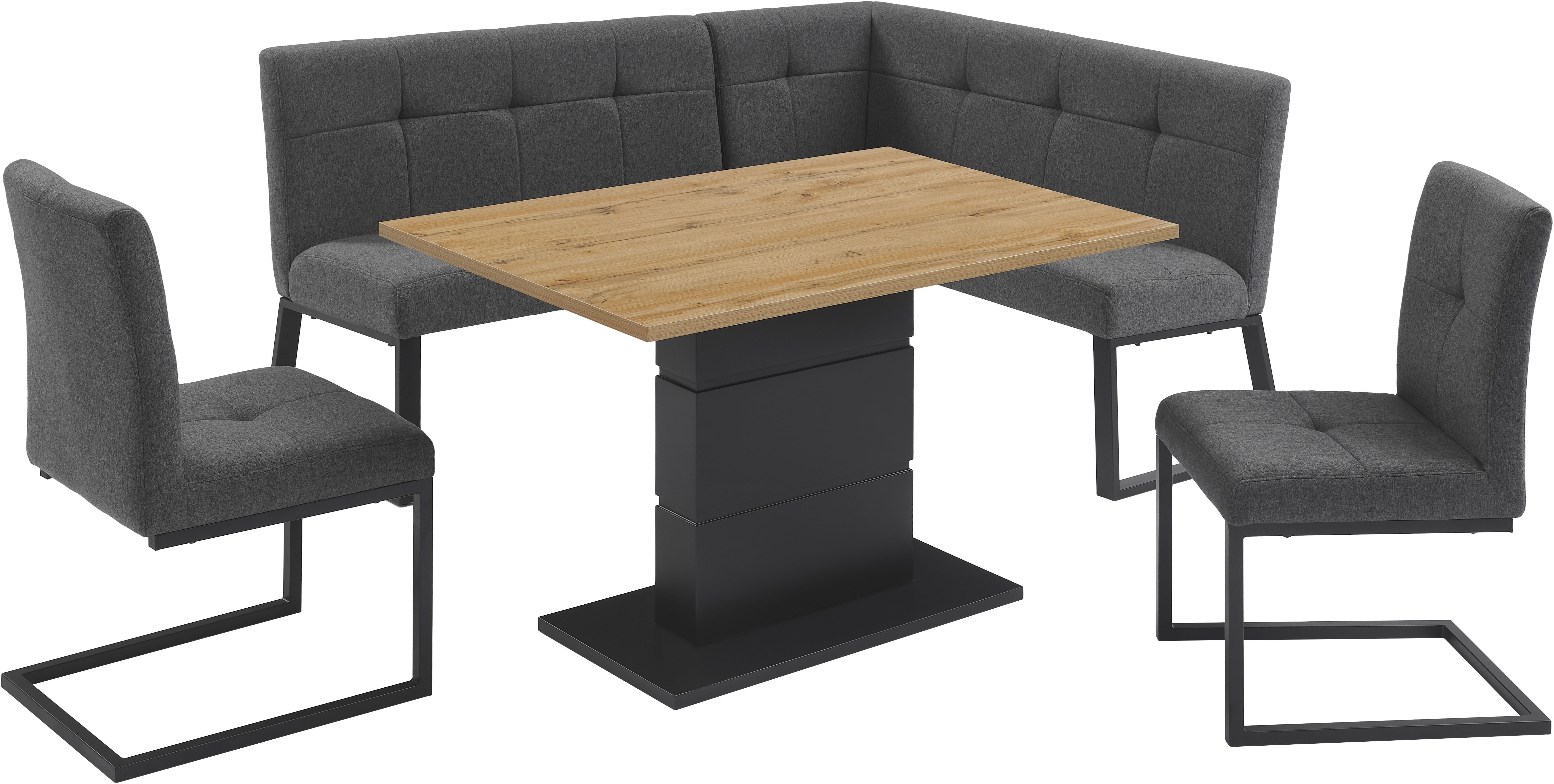 OTTO home Eckbankgruppe Geranie, Sitzgruppe, Eckbank links und rechts montierbar, (Set, 4-tlg., Gruppe bestehend aus Eckbank, Esstisch 120 cm, zwei Freischwinger)