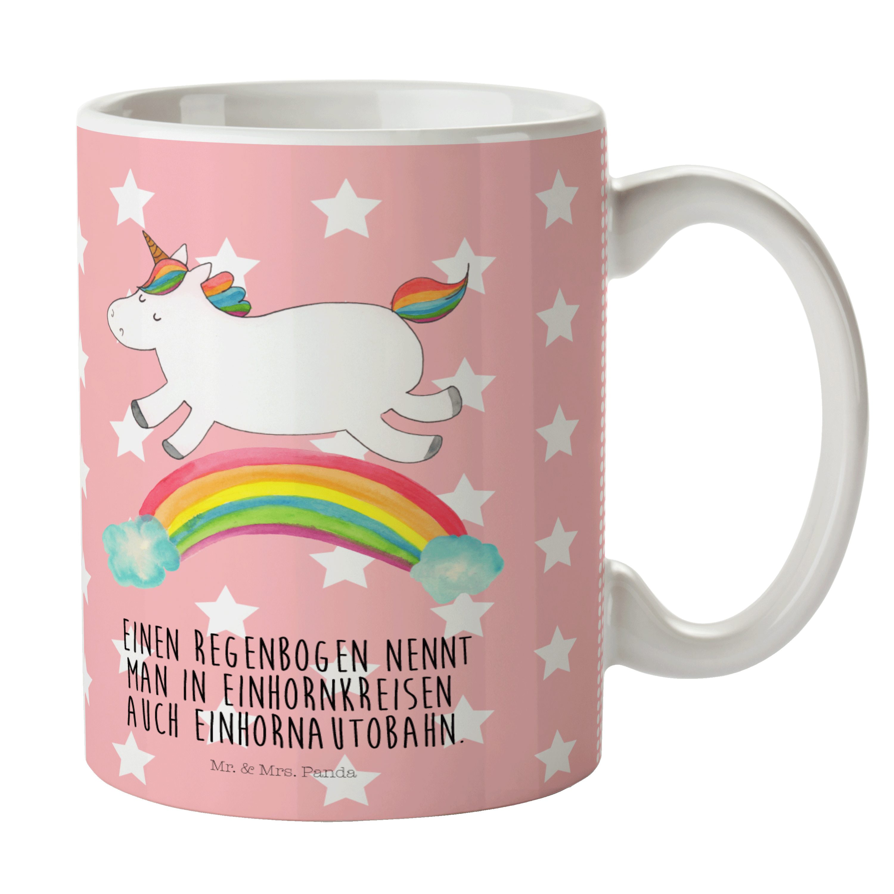 Mr. & Mrs. Panda Tasse Einhorn Regenbogen - Rot Pastell - Geschenk, Tasse Motive, Kaffeetass, Keramik
