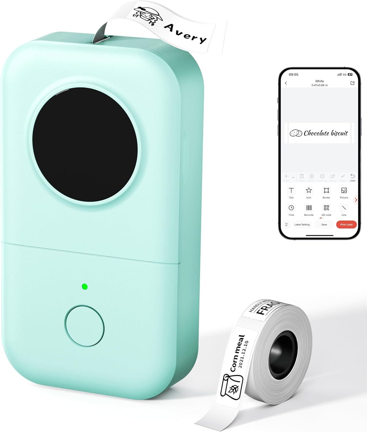 FELIXLEO Beschriftungsgerät Etikettendrucker Bluetooth Selbstklebend Grün