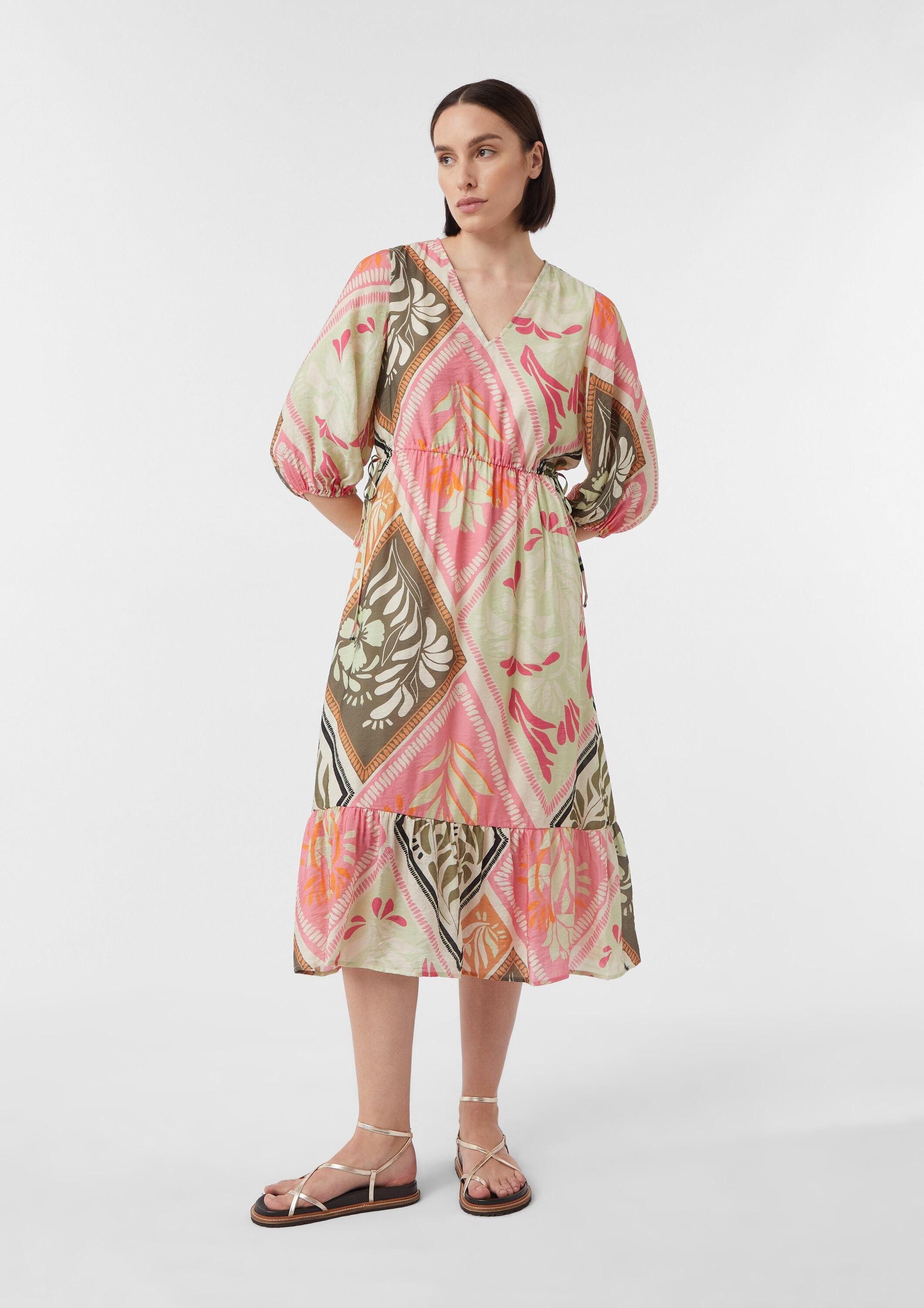 comma Midikleid Kleid Fließendes Kleid aus Viskosemix mit Unterkleid