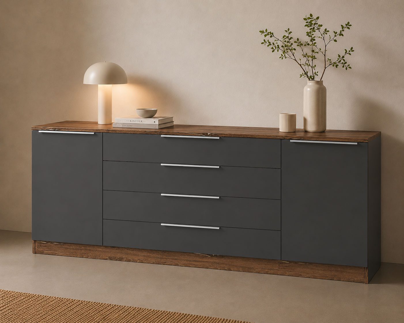 borchardt Möbel Kommode Oliva, Kommode mit Metallgriffen, Breite 200 cm, mit 4 Schubkästen