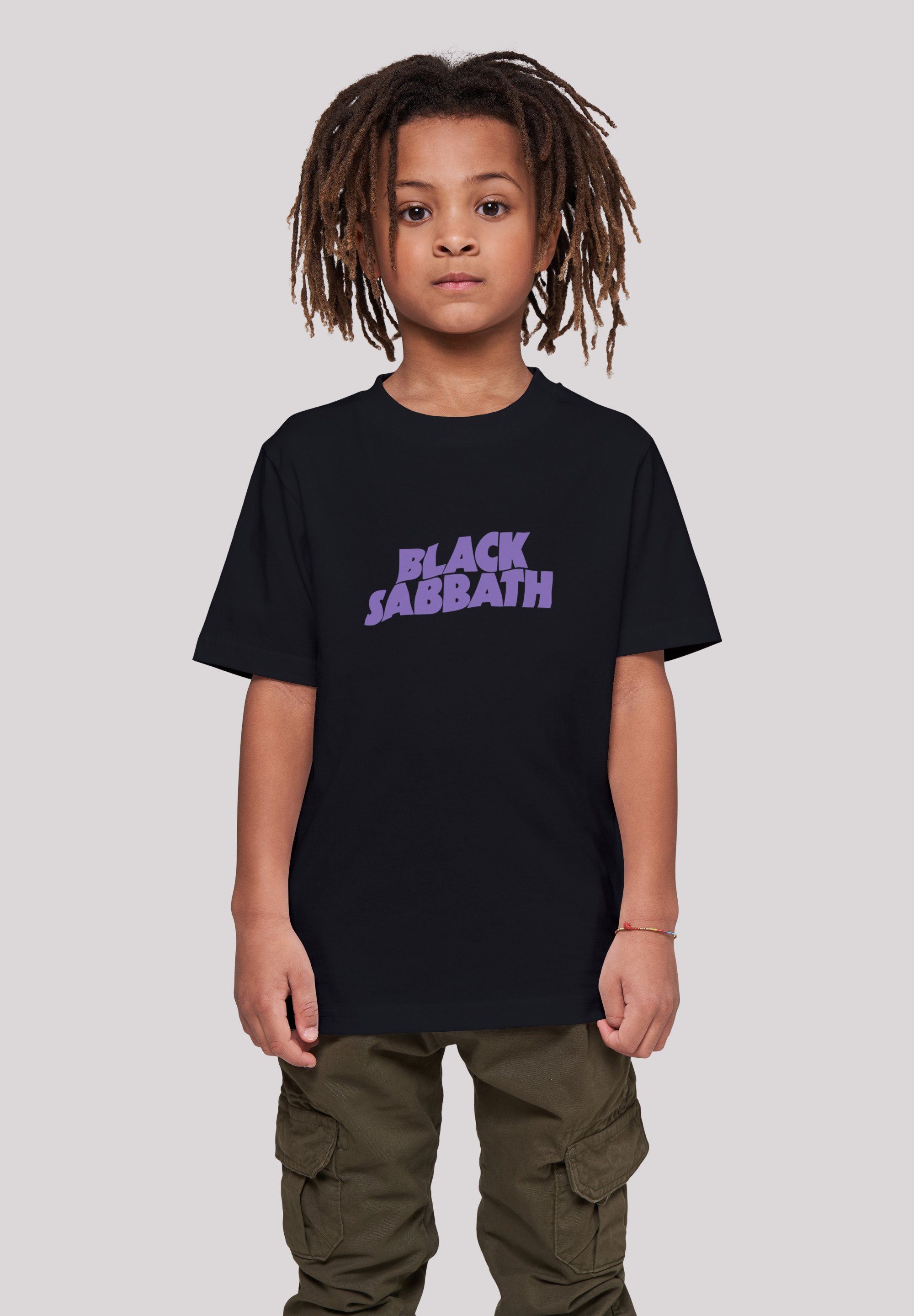Metal trägt und Heavy ist Sabbath F4NT4STIC groß Model Logo Band cm T-Shirt Wavy 145 Black Das Black 145/152 Größe Print,