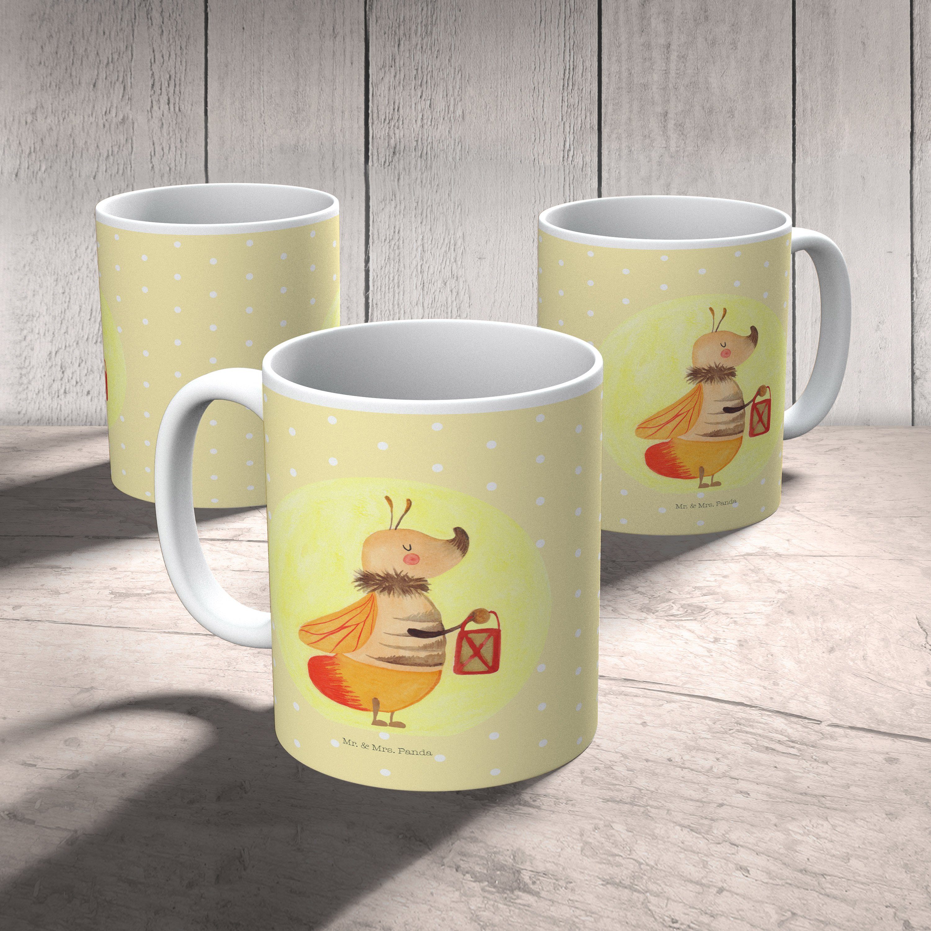Mr. & Mrs. Panda Tasse Keramik Glühwürmchen T, Geschenk, Geschenk - Liebe, Büro - Tasse, Gelb Pastell