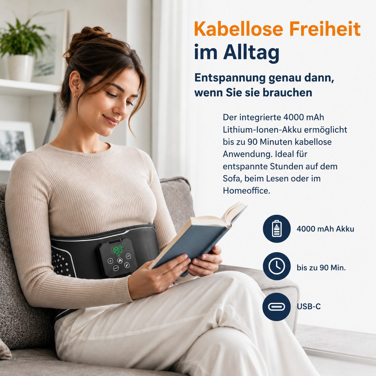 Tekoo Rücken Stützgürtel Rückenmassagegerät Gürtel kabellos mit Wärmefunktion & Luftdruck, ombination aus Luftdruckmassage, Wärme und Vibration; kabelloses