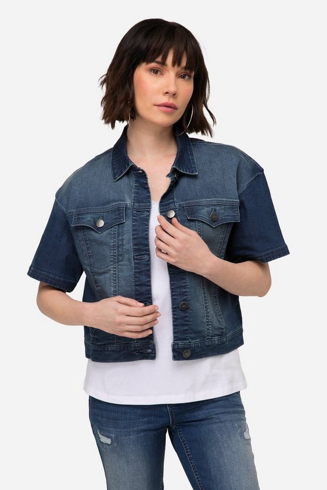 Laurasøn Jackenblazer Jeansjacke oversized weiter Halbarm, hochwertige  Denim Qualität mit recyceltem Polyester