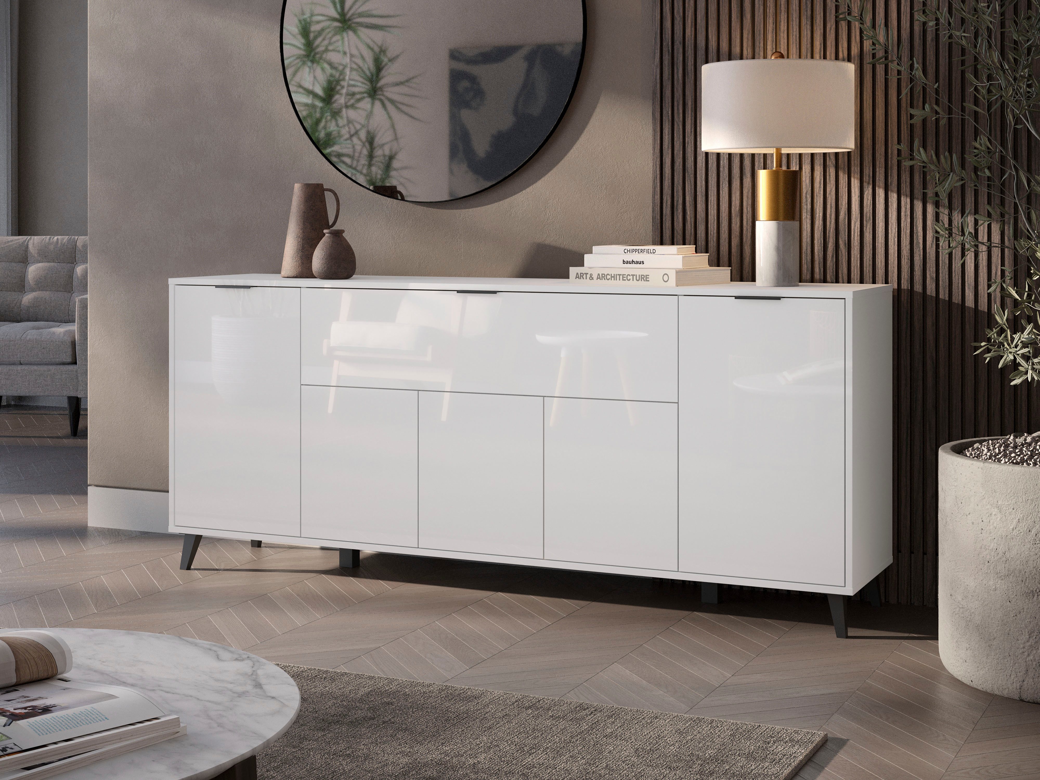 OTTO home Sideboard Oslo, B/H/T: 180/76/39,5 cm, Push-to-open-Funktion, schwarze Metallgriffe, viel Stauraum