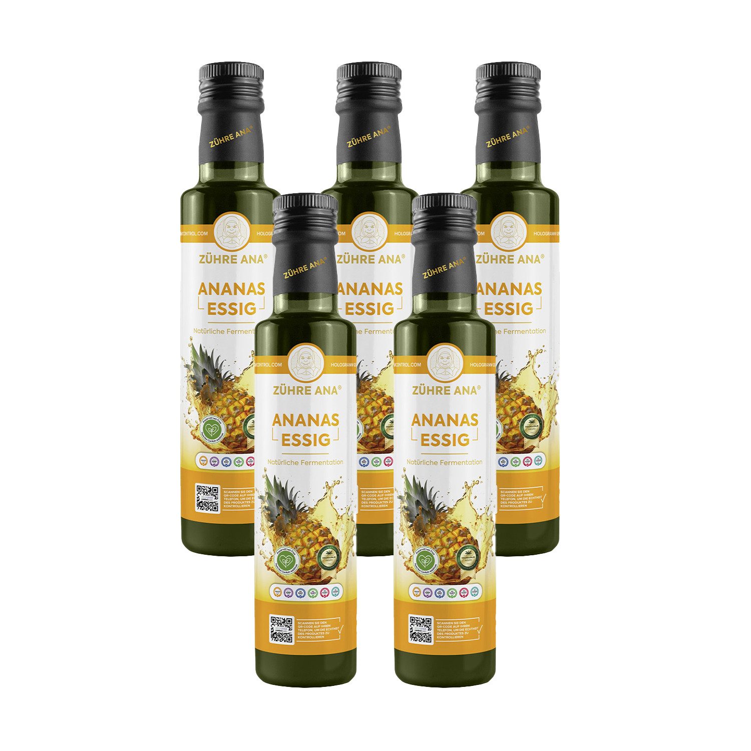 Zühre Ana® Essig Ananasessig – Natürlich fermentiert, Natürlicher Geschmack, 500 ml, Natürliche Fermentation, ohne Zusatzstoffe, frisches Aroma.