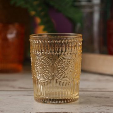 MARELIDA Glas Trinkglas gelb 280ml Wasserglas Saftglas Vintage Boho Blumenmuster, Glas