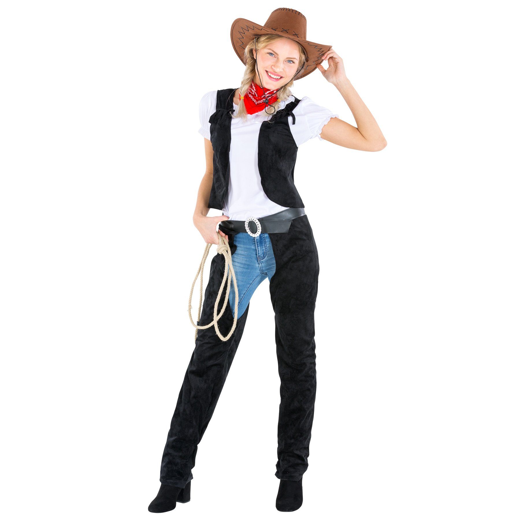 dressforfun Cowboy-Kostüm Frauenkostüm Cowgirl wild Amber, Weste in Kunstlederoptik