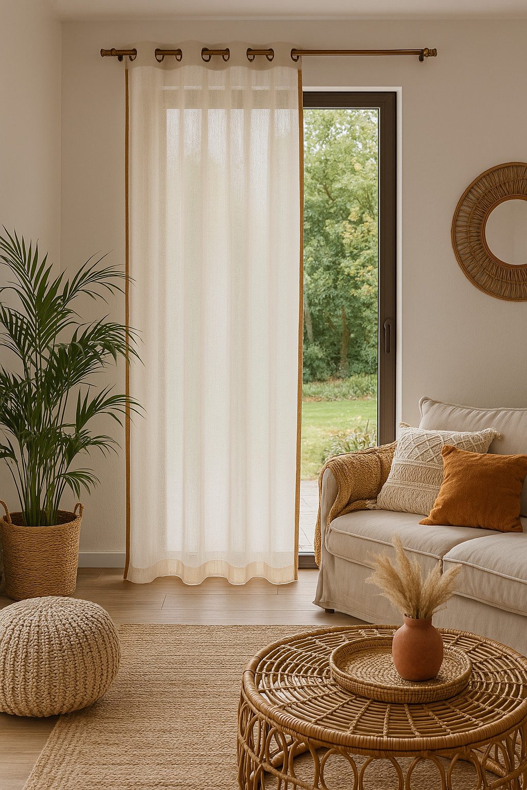 novumfix Vorhang "Linnea" 2 Farben Leinenstruktur Boho-Style 140x240cm(BxH), Ösen, Bordüre aus Jute