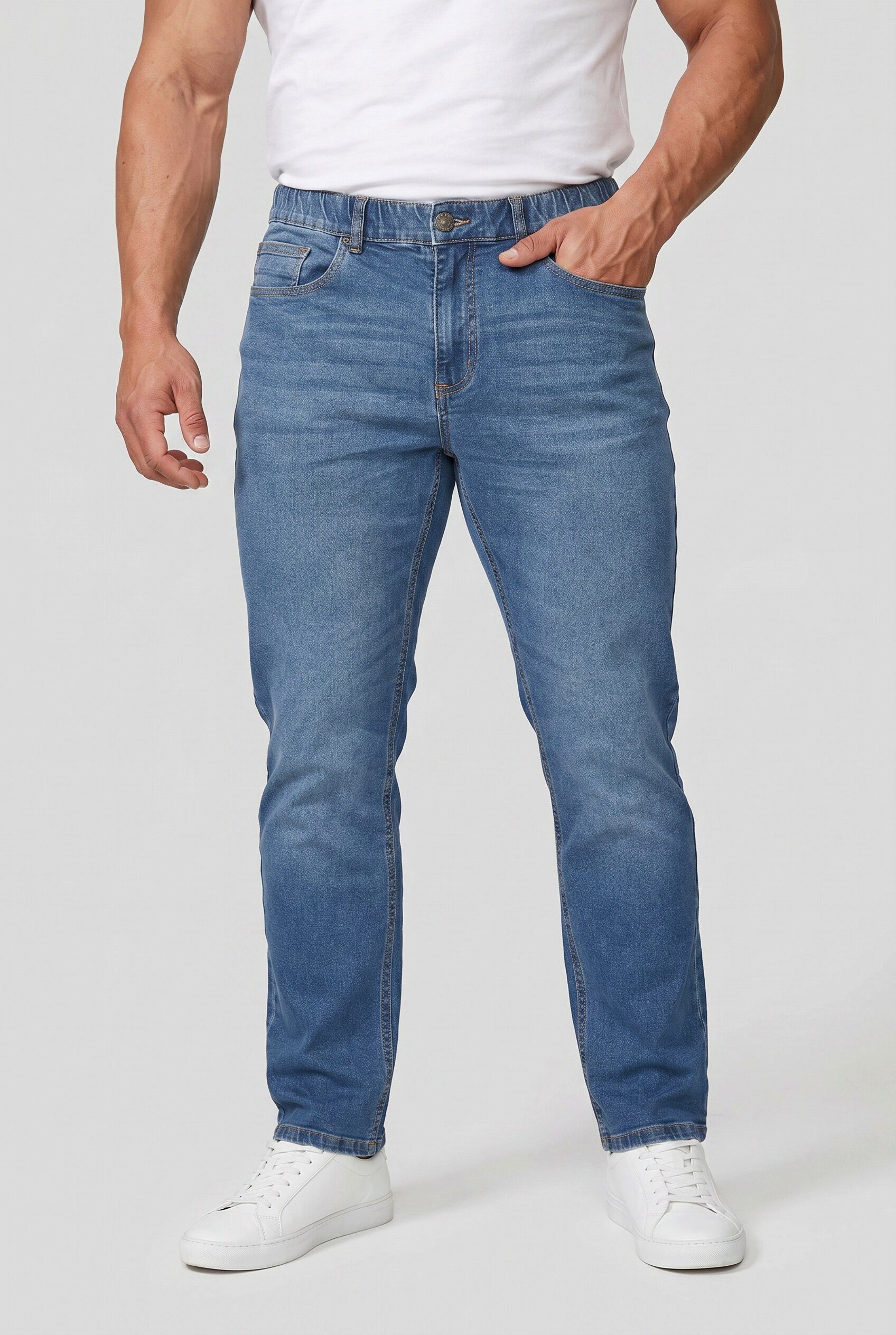 Men Plus 5-Pocket-Jeans Jeans Bauchfit Regular Fit 5-Pocket Elastikbund