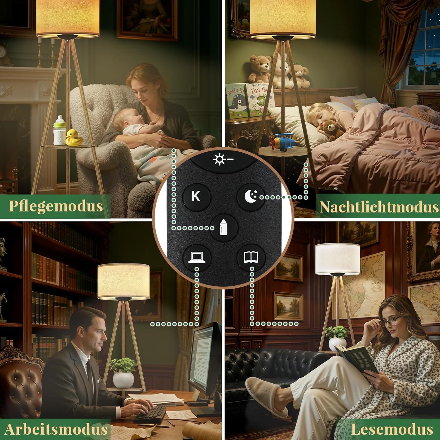 TLGREEN LED Stehlampe Standleuchte mit Fernbedienung & Timer, stufenlos dimmbar, 3 Farbtemperaturen, E27, für Wohnzimmer Schlafzimmer, modernes Design – Bild 3 von 5