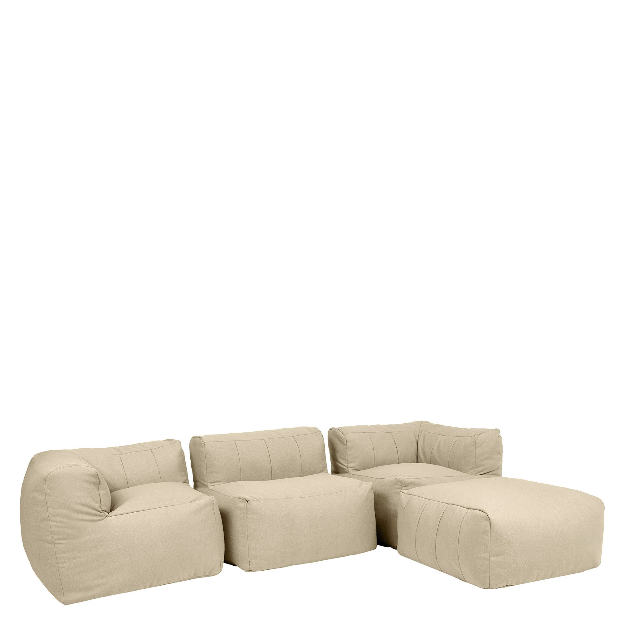 icon Gartenlounge-Set Modulares Outdoorsofa 4 Stück aus Olefin „Zen“, (Spar-Set, 2 x Ecksofa, 1 x Sessel, 1 x Hocker), Schaumstoff Füllung, für Wohnzimmer, für den Außenbereich, wetterfest