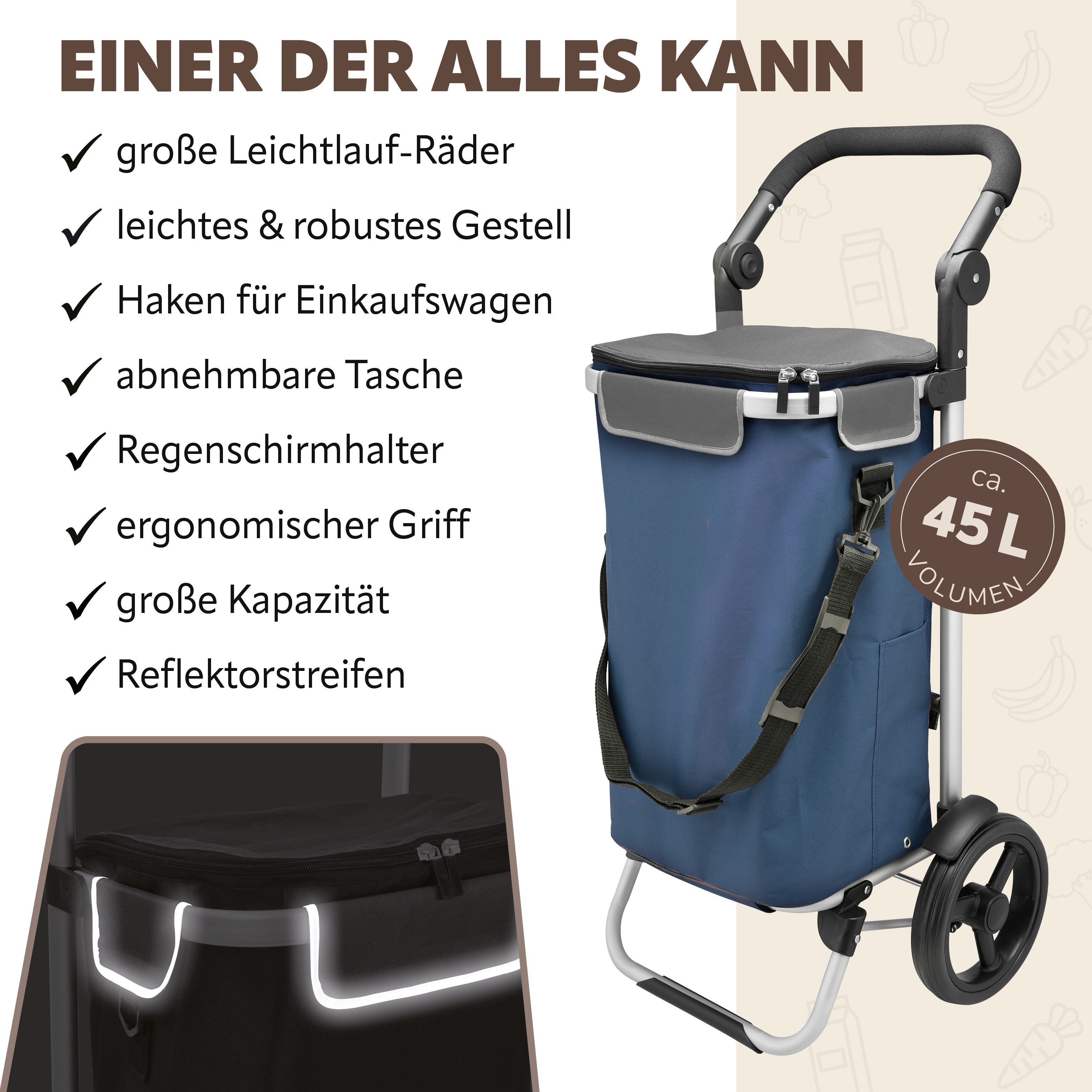bremermann Einkaufstrolley Einkaufstrolley JEEBEL, Einkaufswagen mit abnehmbarer Tasche, blau