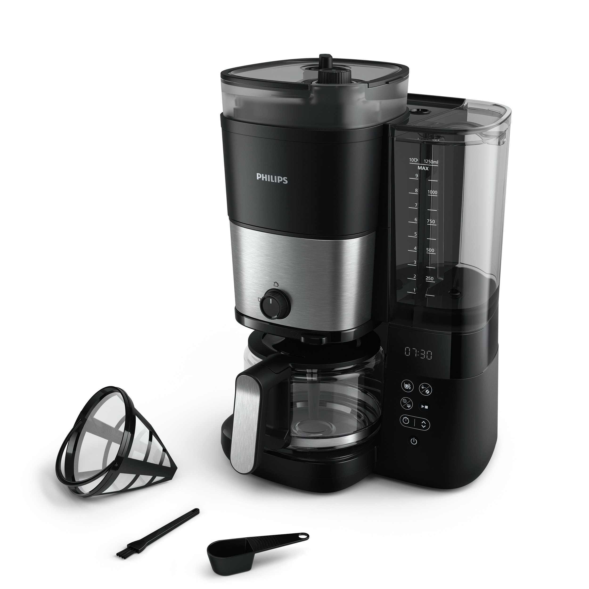 Philips Kaffeemaschine mit All-in-1 inkl. und Dosierung Duo-Kaffeebohnenbehälter, Brew, 1x4, Mahlwerk Smart mit Permanentfilter HD7900/50 Dosierlöffel