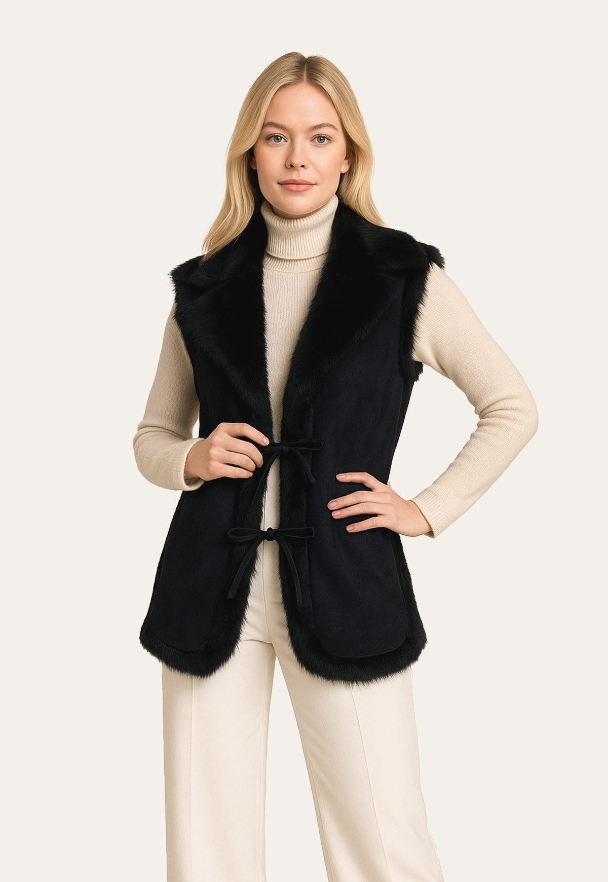 Hollert Fellweste Damen Lammfellweste Chakira Schwarz Lang Echtleder