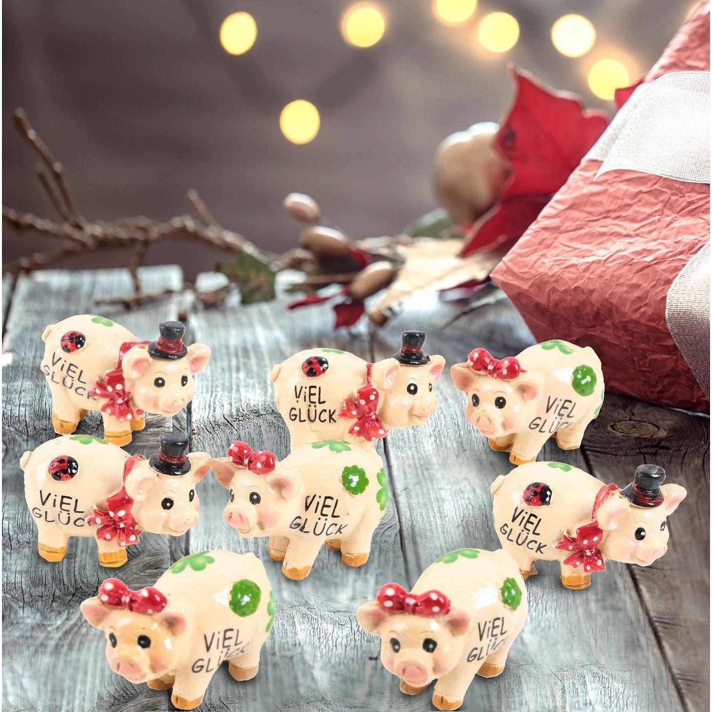 Logbuch-Verlag Dekofigur 8 kleine rosa Glücksschweine VIEL GLÜCK mit Glücks günstig online kaufen