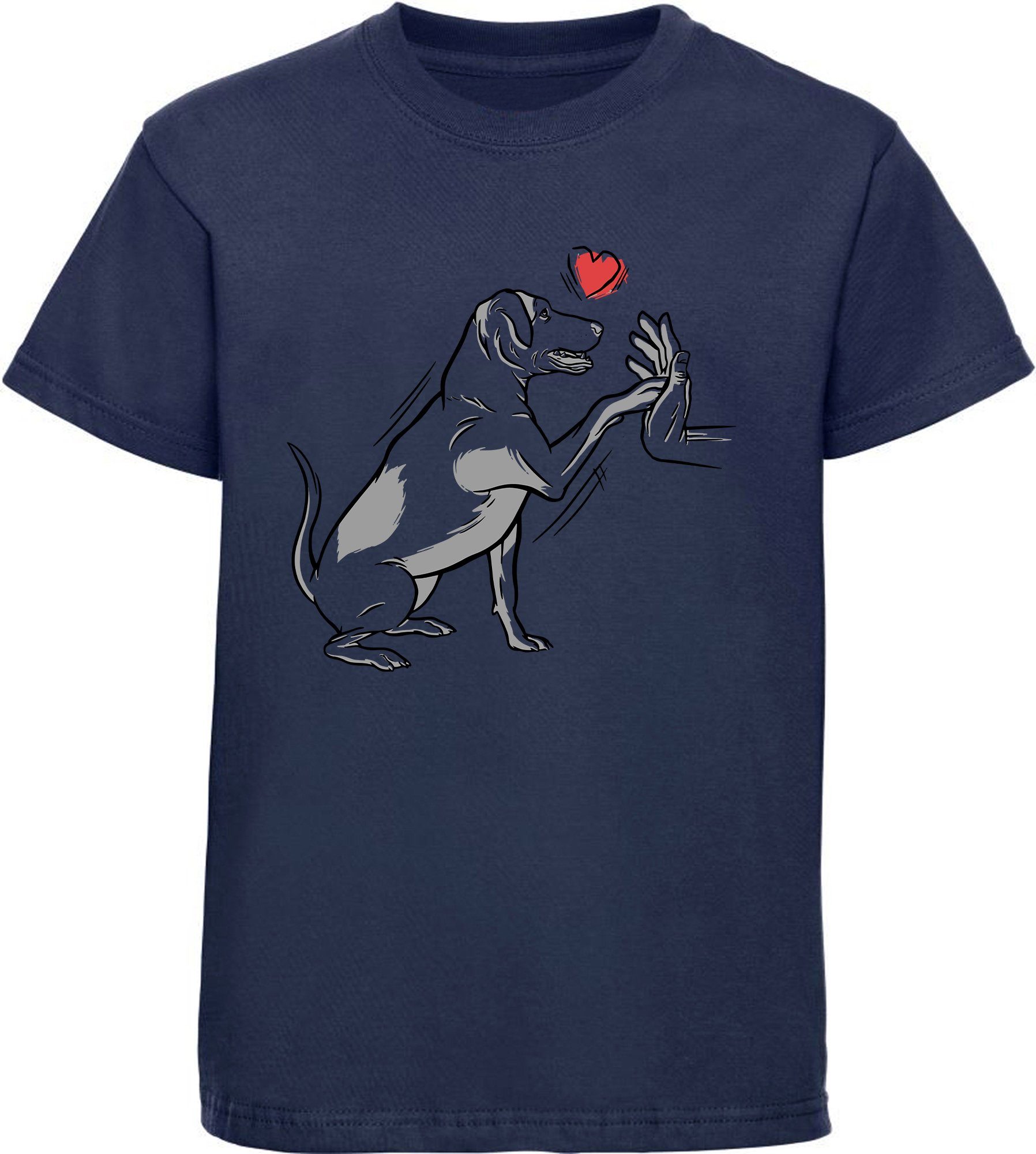 blau i234 - Hunde T-Shirt Labrador Print-Shirt Kinder Aufdruck, Baumwollshirt gibt Pfötchen navy mit bedruckt MyDesign24