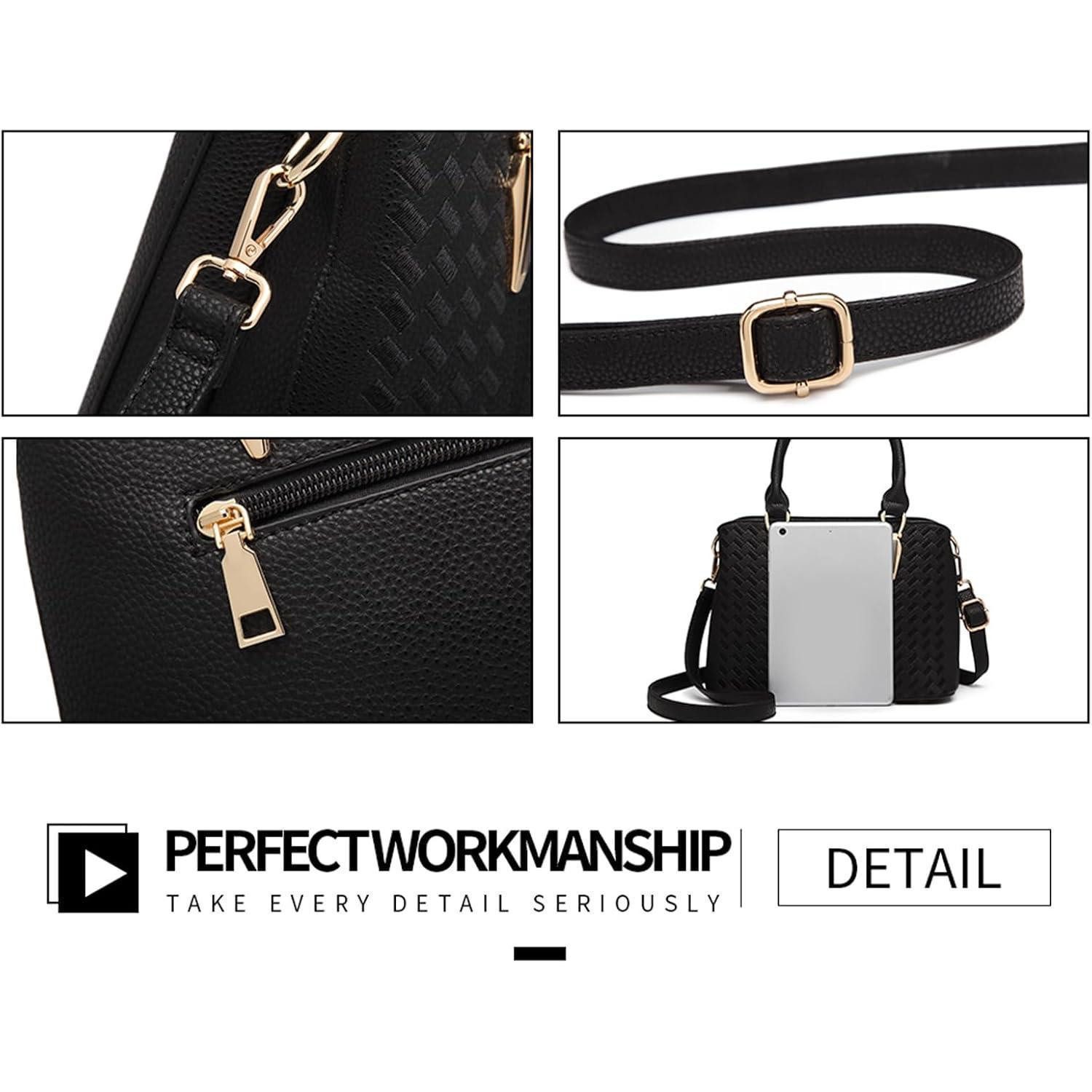 LuxusKollektion Handtasche Handtasche Damen PU Leder Lychee Muster 2-1 Schwarz mit Geldbörse – Bild 4 von 5