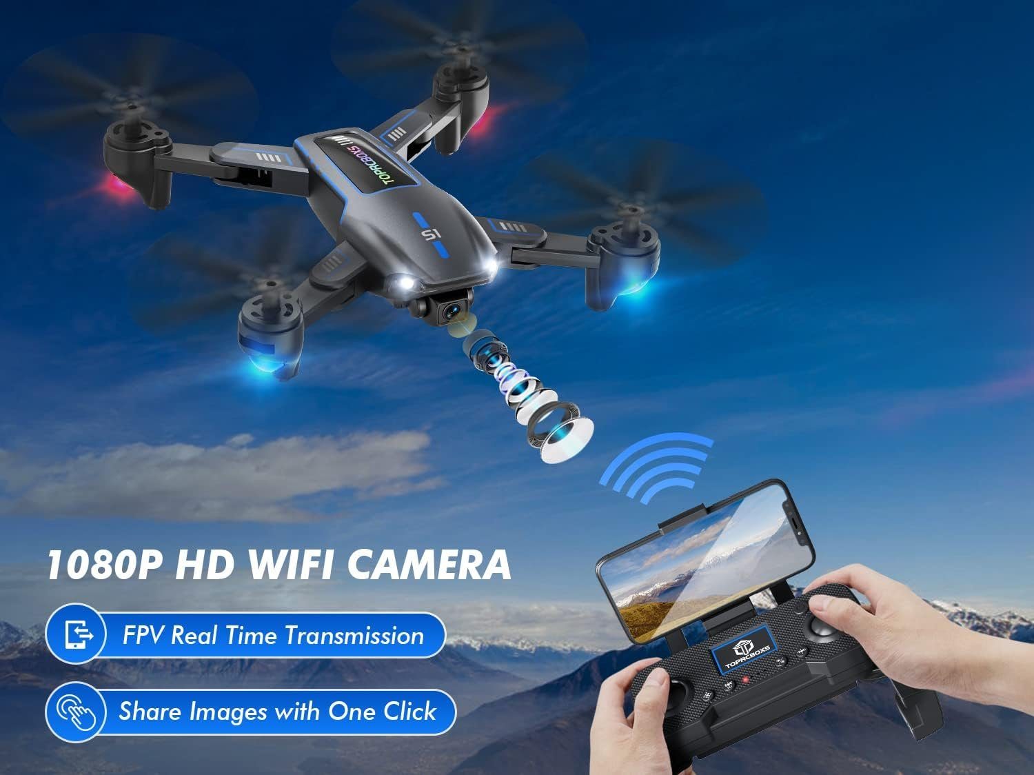 Fernbedienung RC TOPRCBOXS (1080P, Drohne Kamera Wiederaufladbare Flugmodi) Quadcopter Mehrere