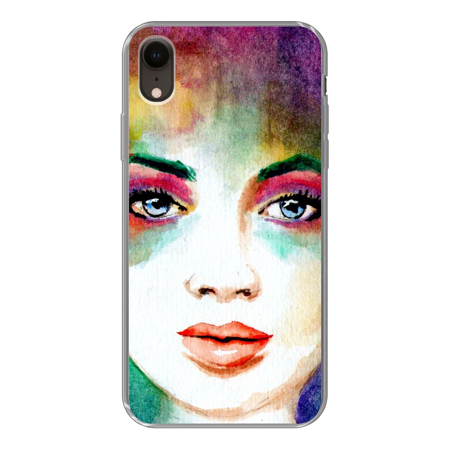 MuchoWow Handyhülle Frauenkunst mit vielen Farben, Handyhülle Apple iPhone XR, Smartphone-Bumper, Print, Handy