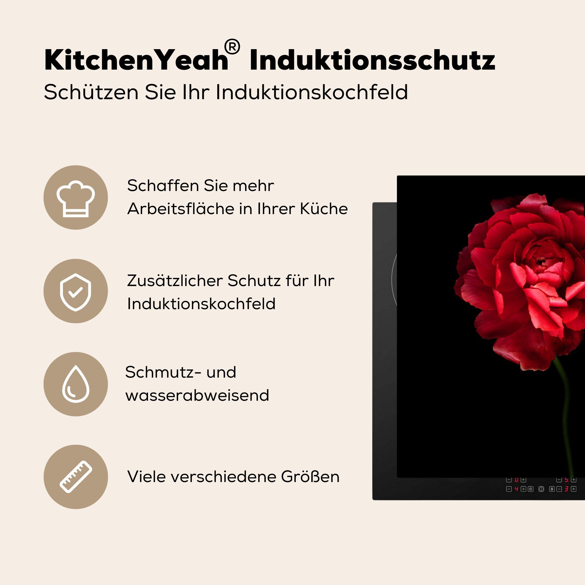 Vinyl, cm, Eine Butterblume Ceranfeldabdeckung, küche schwarzem Herdblende-/Abdeckplatte MuchoWow mit 78x78 Arbeitsplatte für Hintergrund, tlg), rote (1