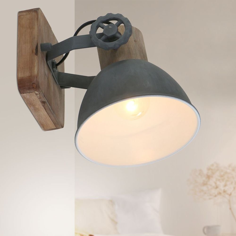 etc-shop Wandleuchte, Leuchtmittel nicht inklusive, Vintage Wand Lampe grau Eichenholz Wohn Zimmer Leuchte Spot