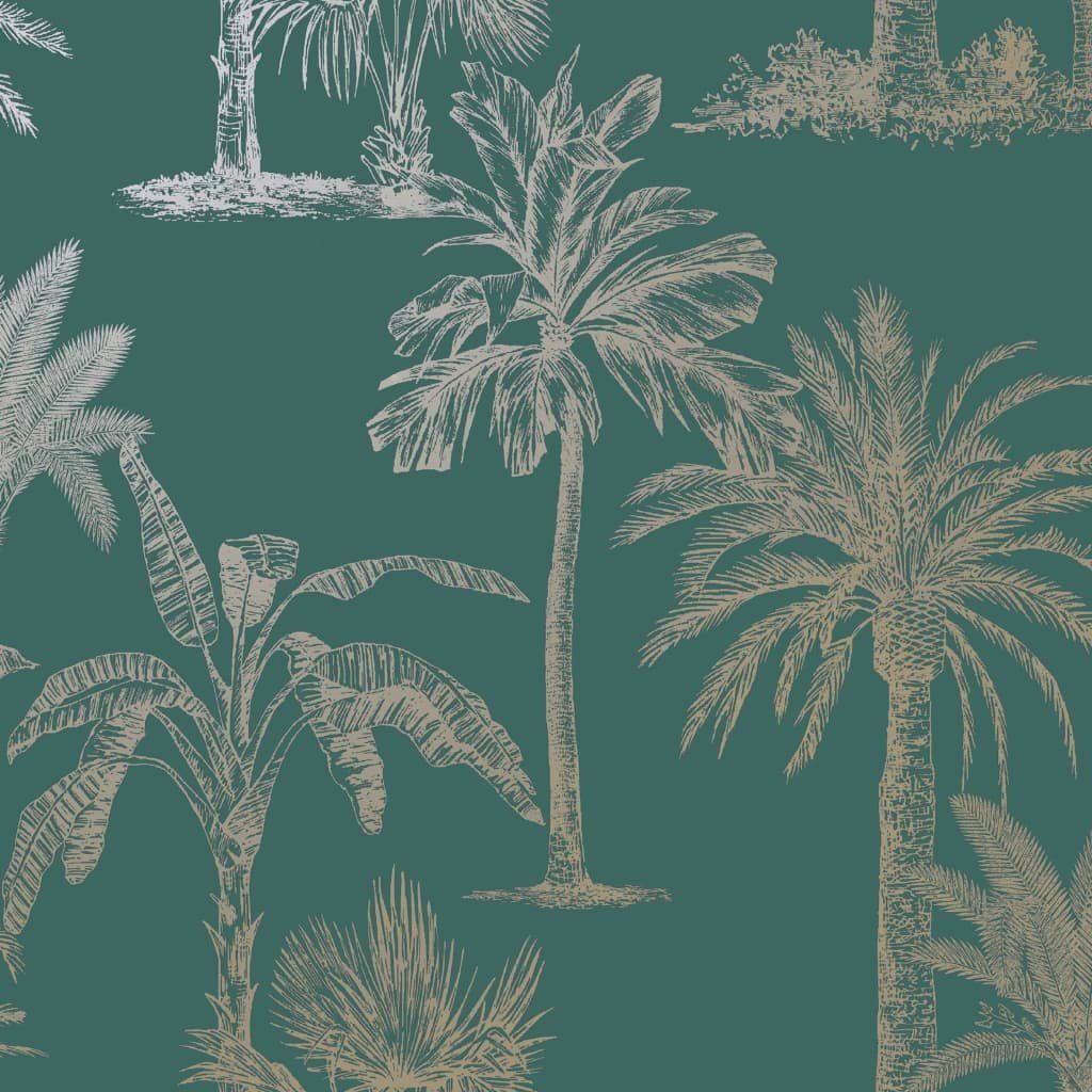 DUTCH WALLCOVERINGS Fototapete Tapete Tropische Bäume Blaugrün und Silbern, (1 St)