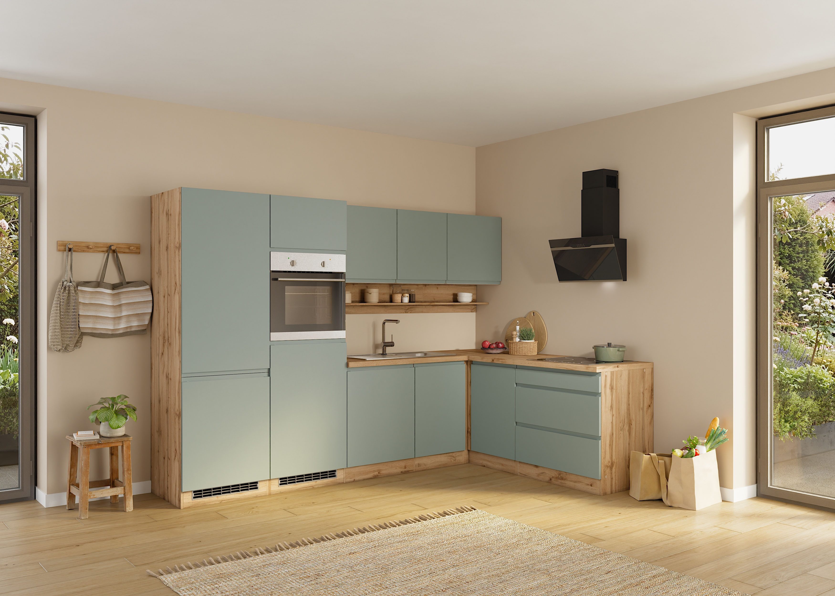 KOCHSTATION Winkelküche KS-Virginia,neu in verbesserter Ausführung, Stellbreite 290/190 cm cm, Soft-Close, wahlweise mit Induktion