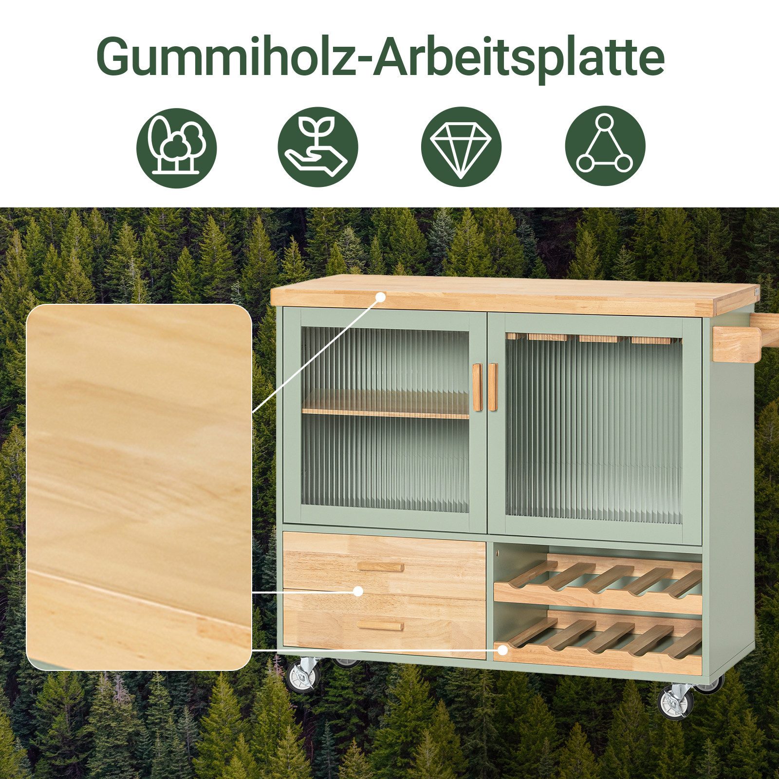 SoBuy Küchenwagen FKW114, Servierwagen Küchen Aufbewahrungseinheit auf Rollen, Küchenschrank mit Arbeitsplatte Kücheninsel Rollwagen Sideboard – Bild 5 von 5