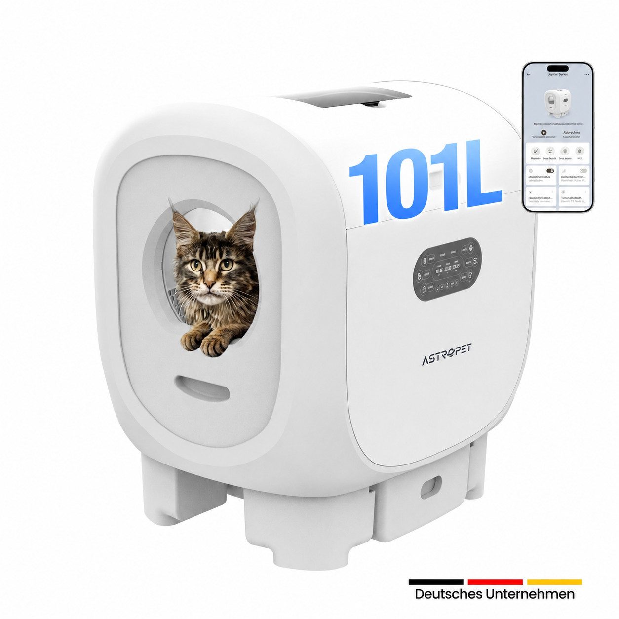 AstroPet Katzentoilette Intelligentes Katzenklo, Doppel-Eingang, 101 L, UVC-Sterilisation, App, 63,5x58x74,3 cm, smartes & selbstreinigendes Katzenklo