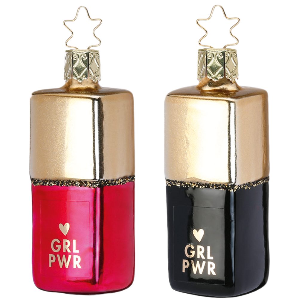 INGE-GLAS® Christbaumschmuck Hello Beauty Girl Power, 8cm, Schickimicki (1-tlg), mundgeblasen, handbemalt gold/pink