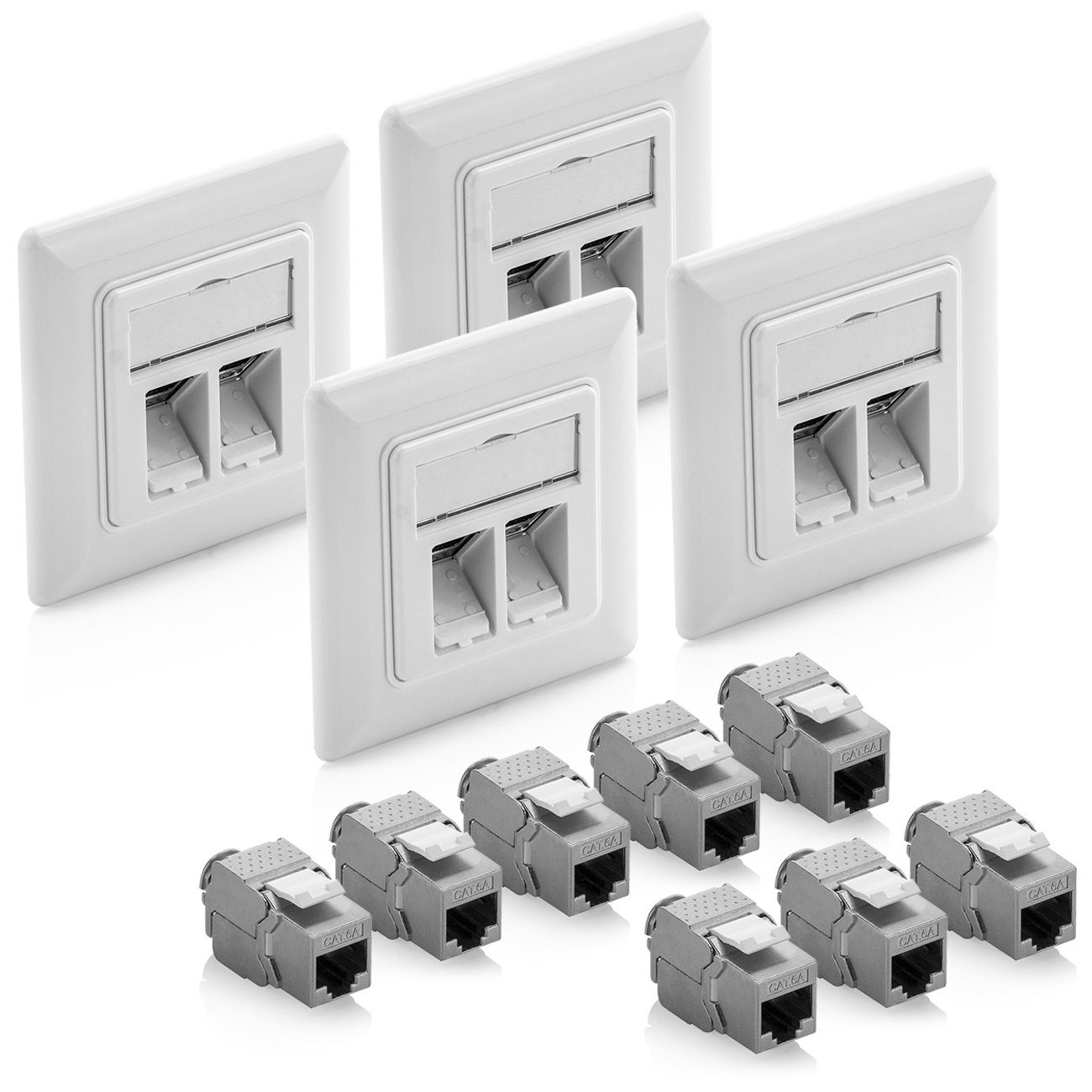 deleyCON deleyCON 4x Keystone Dose Netzwerkdose mit 8x CAT 6a Keystone Jack Netzwerk-Adapter