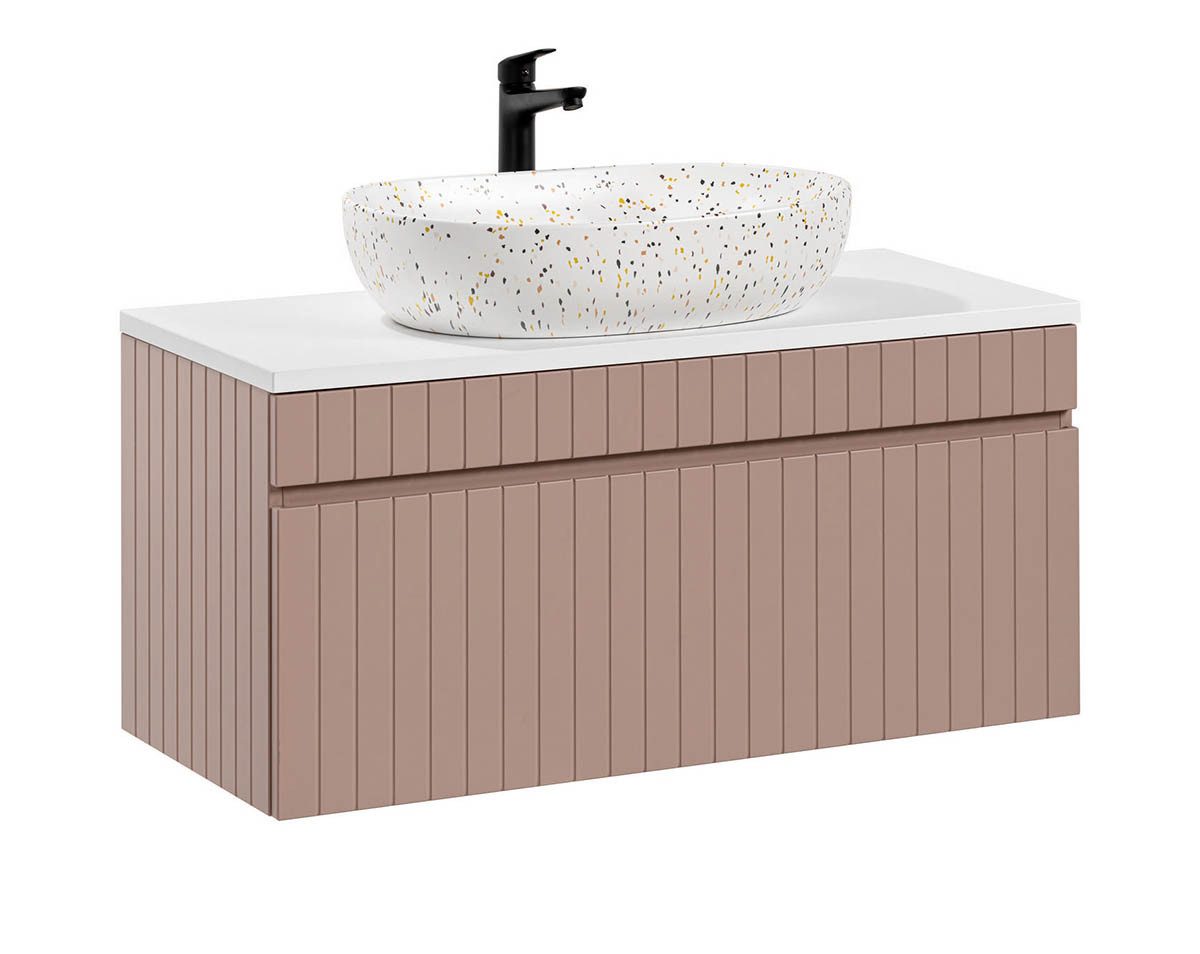 einfachgutemoebel Waschtisch-Set Badezimmer Waschplatz ROSINA 100cm, Aufsatzbecken, rosé-weiß, (Badmöbel Set, 1-St., Waschtisch Set)
