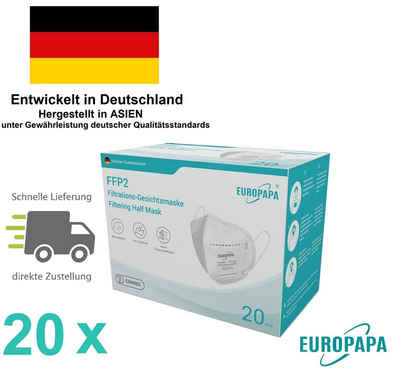 EUROPAPA Gesichtsmaske Atemschutzmasken 5 lagig mit Nasenbügel 20er Pack, DEKRA, nach CE2163, 20-tlg., OP Maske Ohrschlaufe Gesichtsmaske Mundschutz Mundschutzmasken